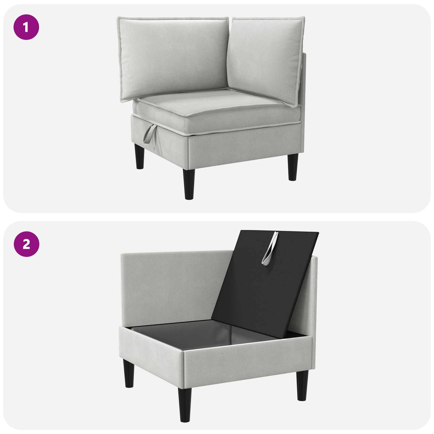 Sarok Sofa tárolóval Világosszürke Bársony