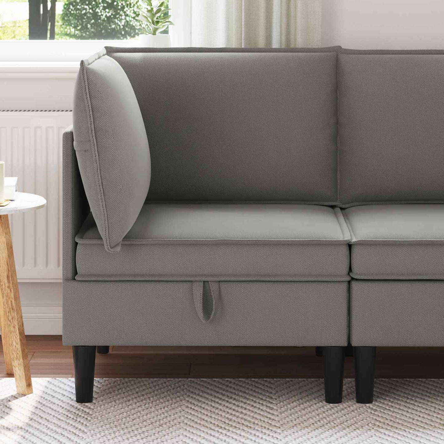 Sarok Sofa tárolóval Sötétszürke Bársony
