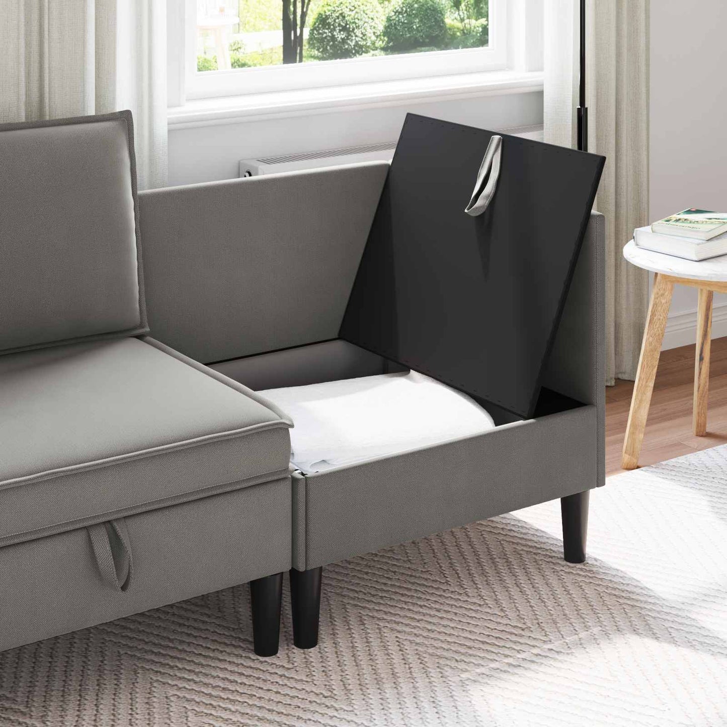 Sarok Sofa tárolóval Sötétszürke Bársony