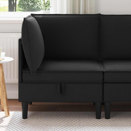 Sarok Sofa tárolóval Fekete Bársony