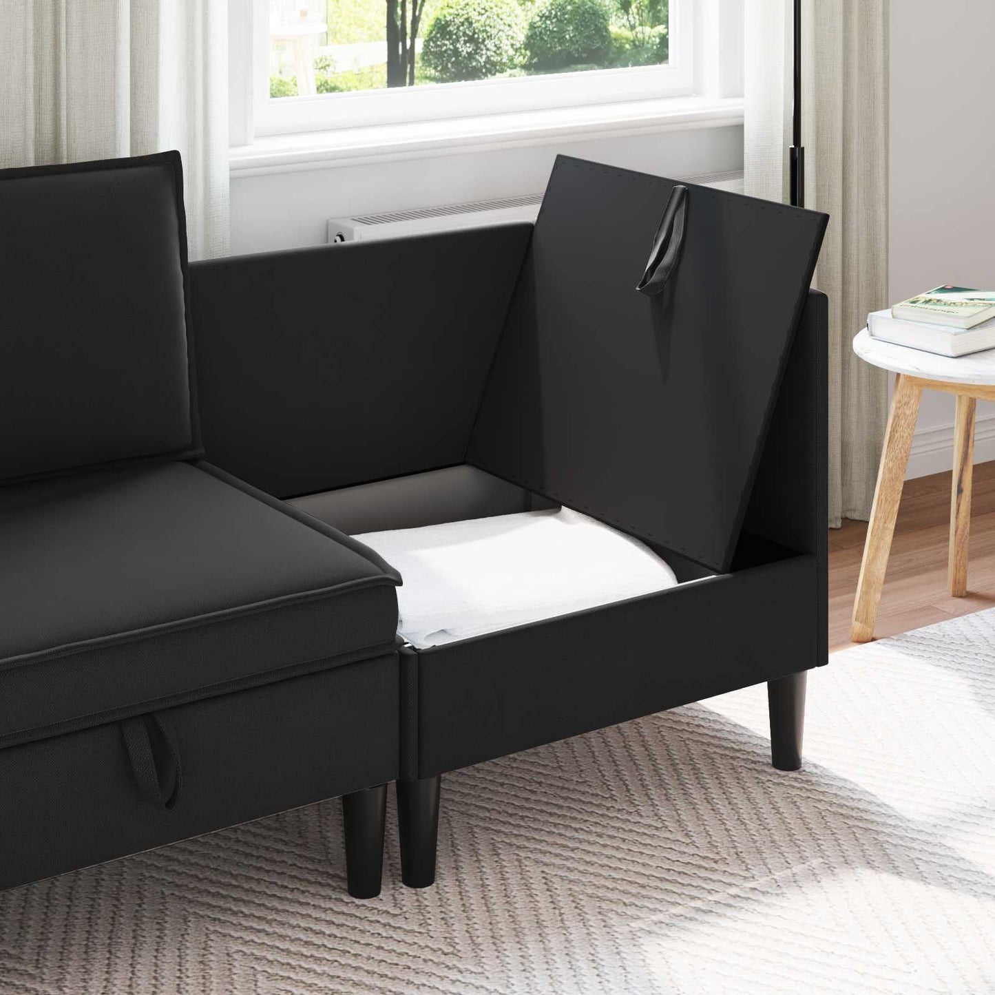 Sarok Sofa tárolóval Fekete Bársony
