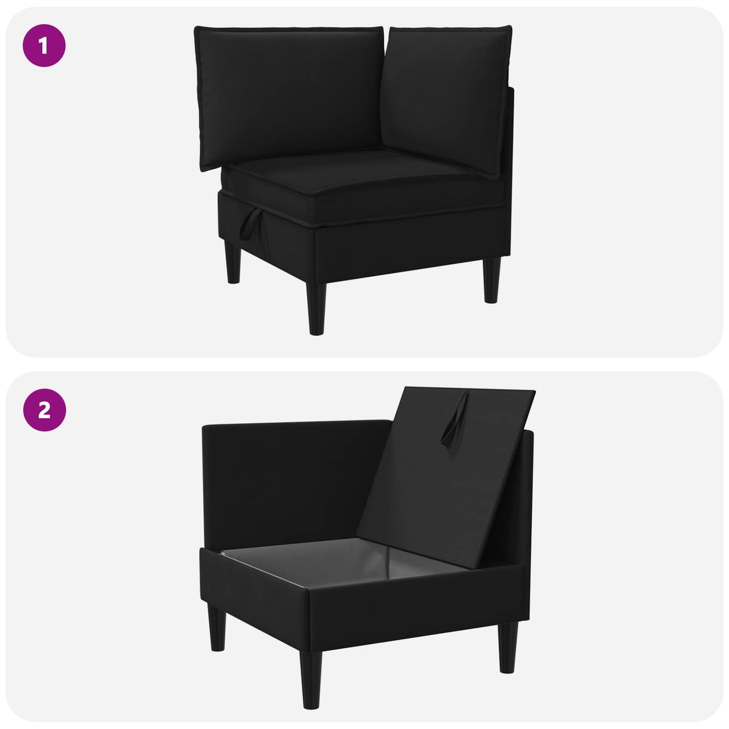 Sarok Sofa tárolóval Fekete Bársony