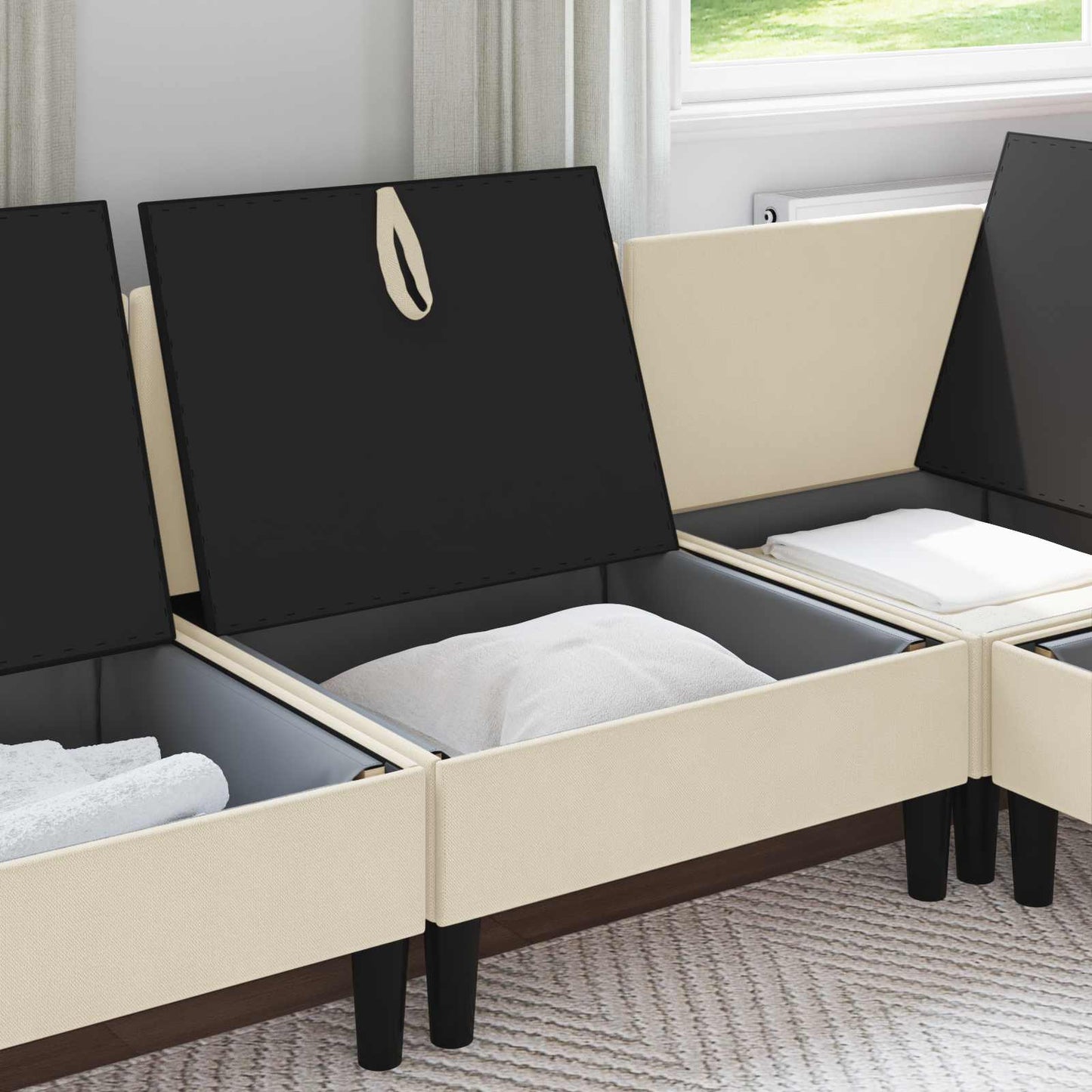 Középső Sofa tárolóval Krémszínű Bársony