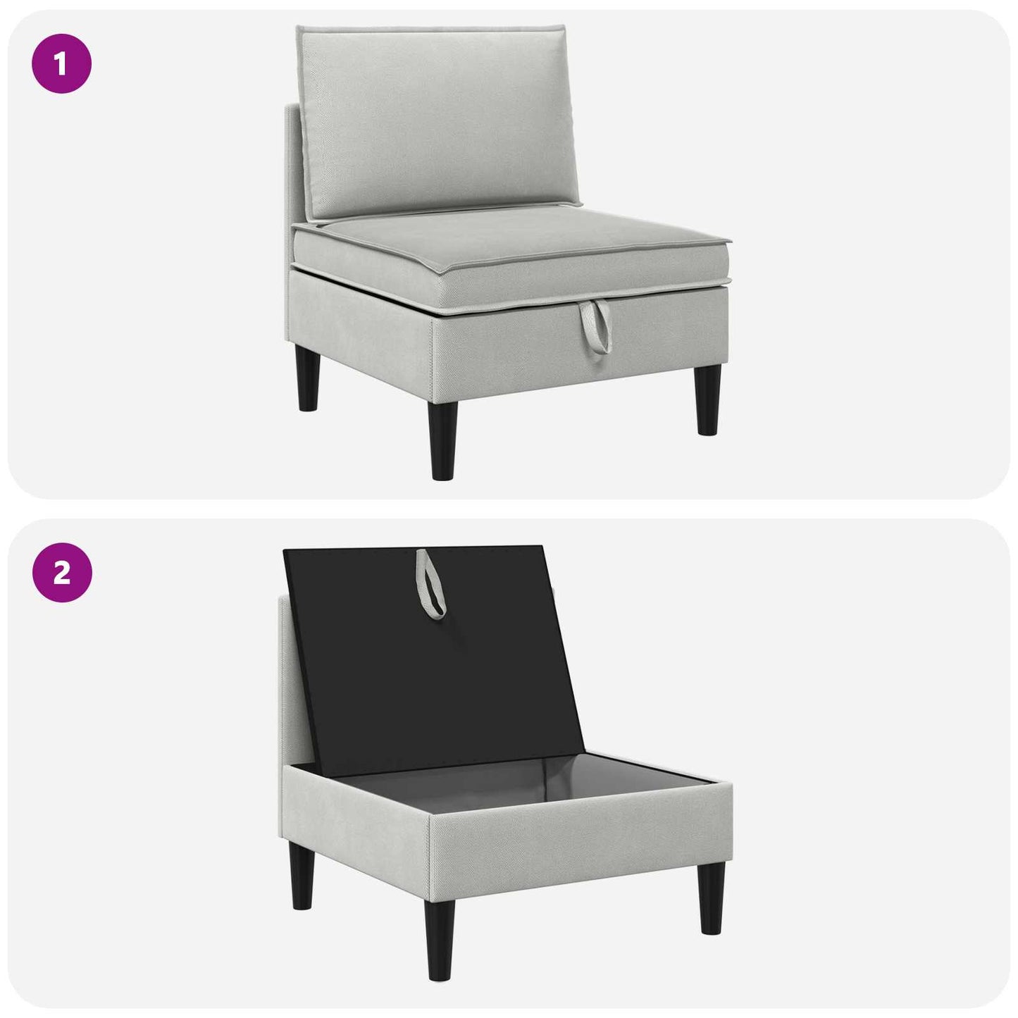 Középső Sofa tárolóval Világosszürke Bársony