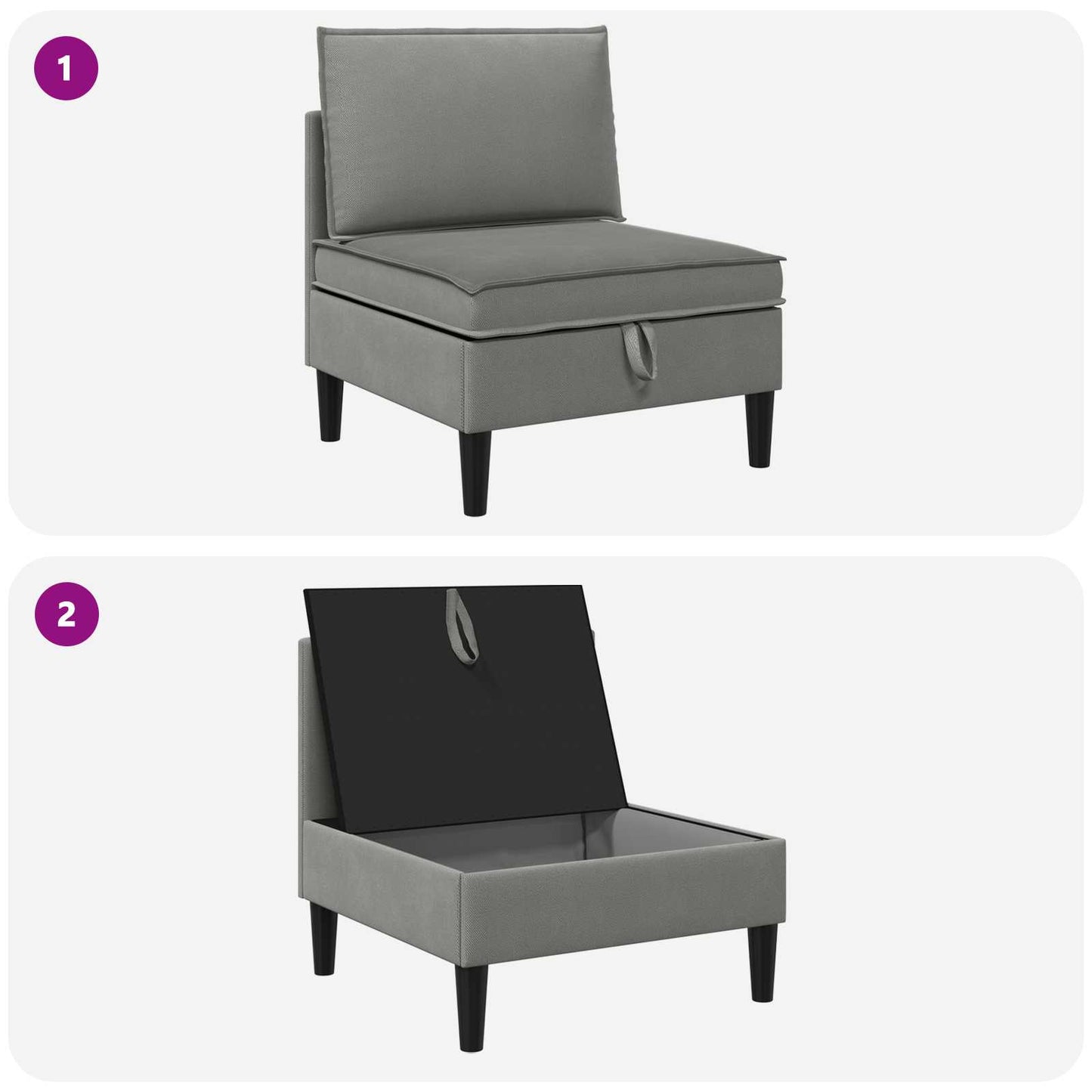 Középső Sofa tárolóval Sötétszürke Bársony