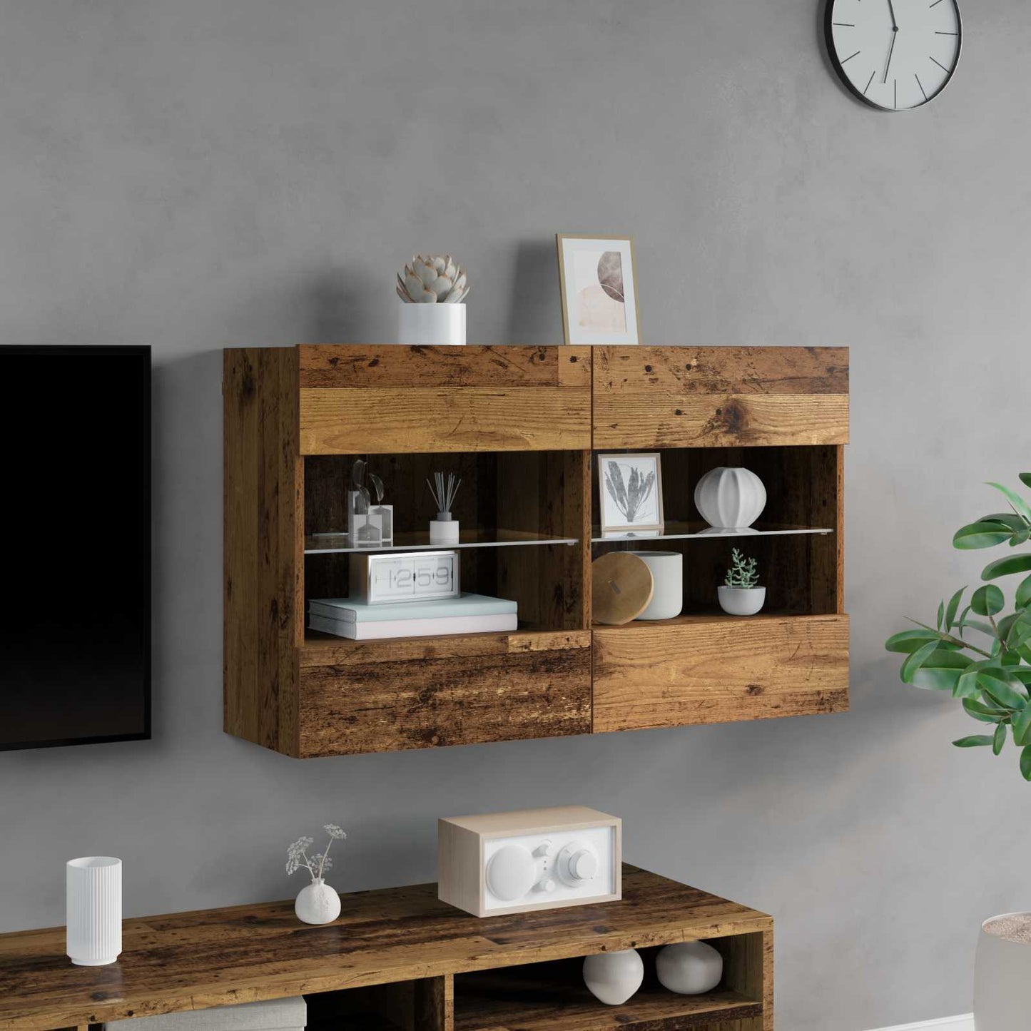 TV Fali Szekrény 98,5 x 30 x 60,5 cm Öreg fa Szerelt Fa