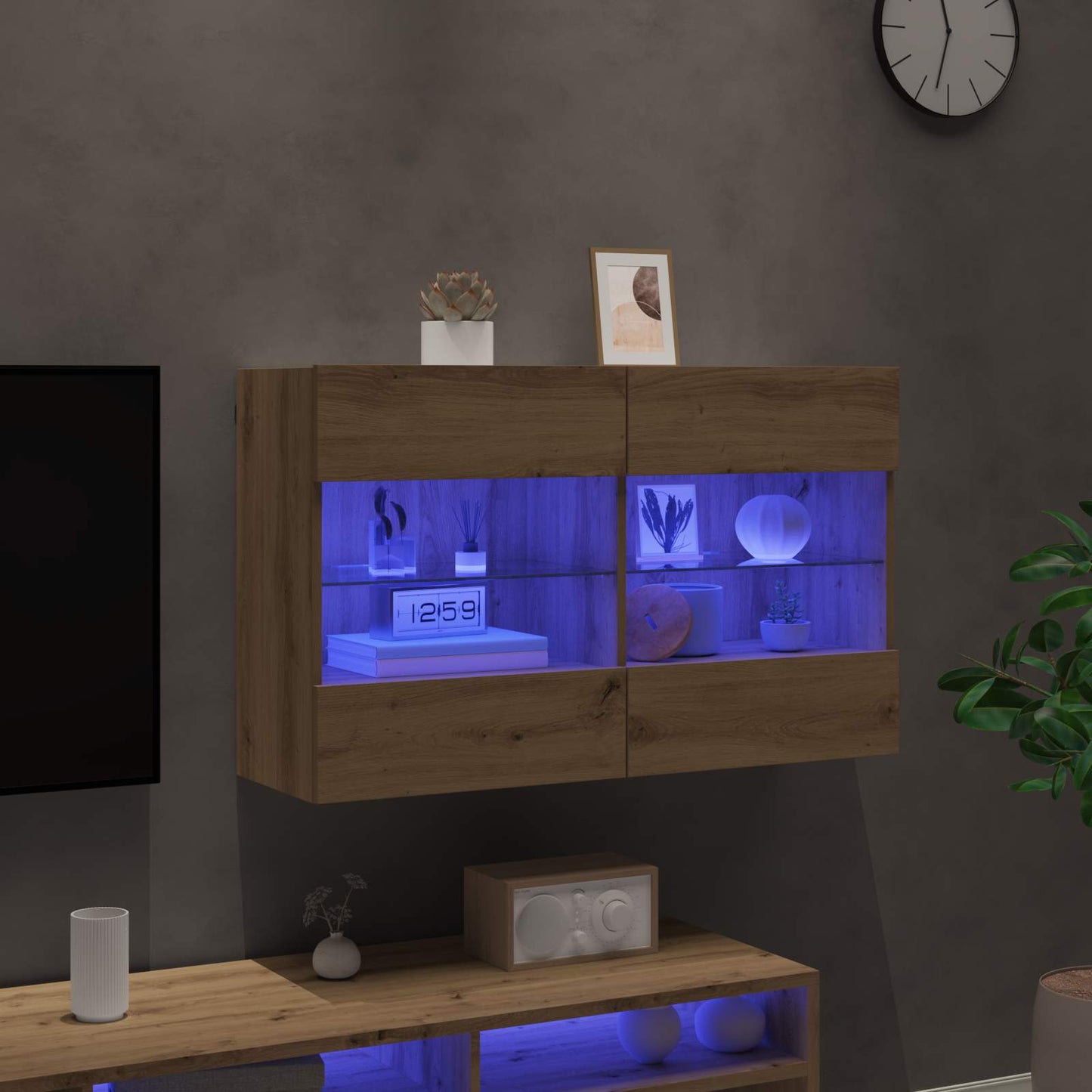 TV Fali Szekrény 98,5 x 30 x 60,5 cm Artisan tölgy Szerelt Fa