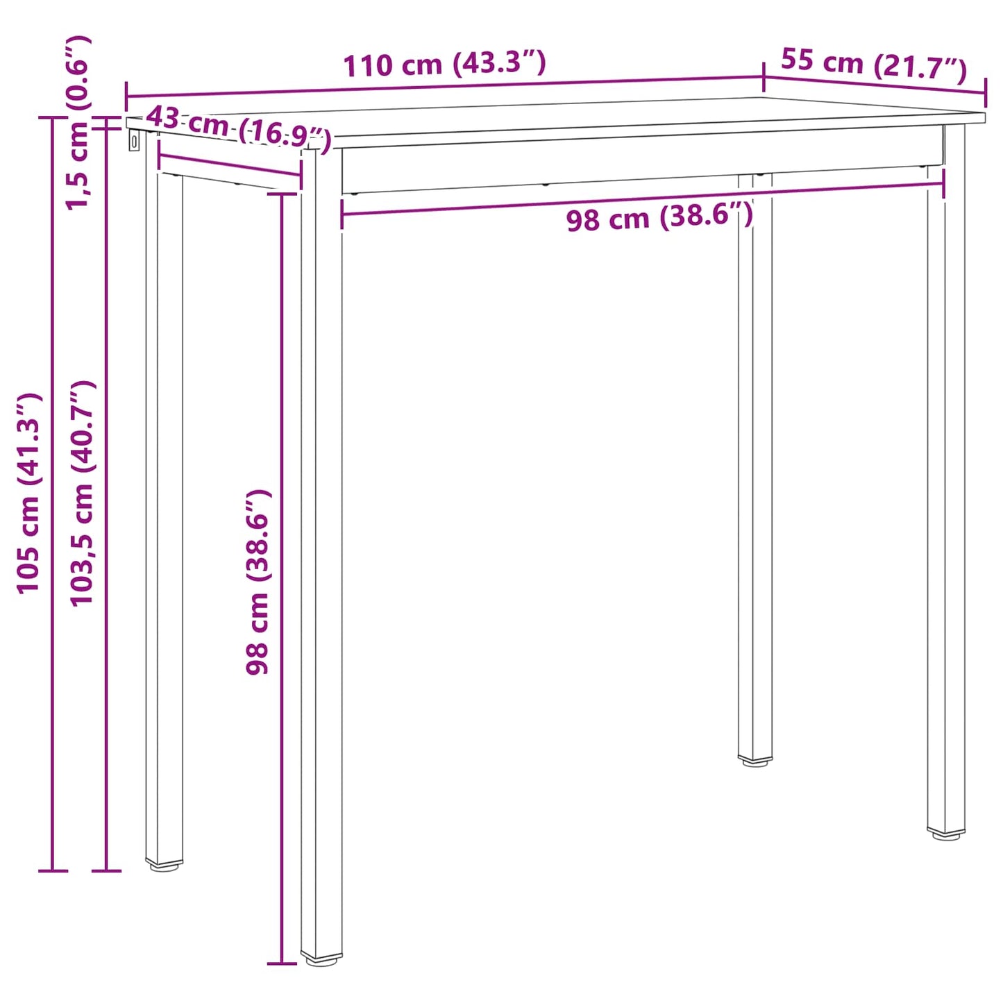 Bárasztal 110 x 55 x 105 cm Tömör fenyőfa Természetes