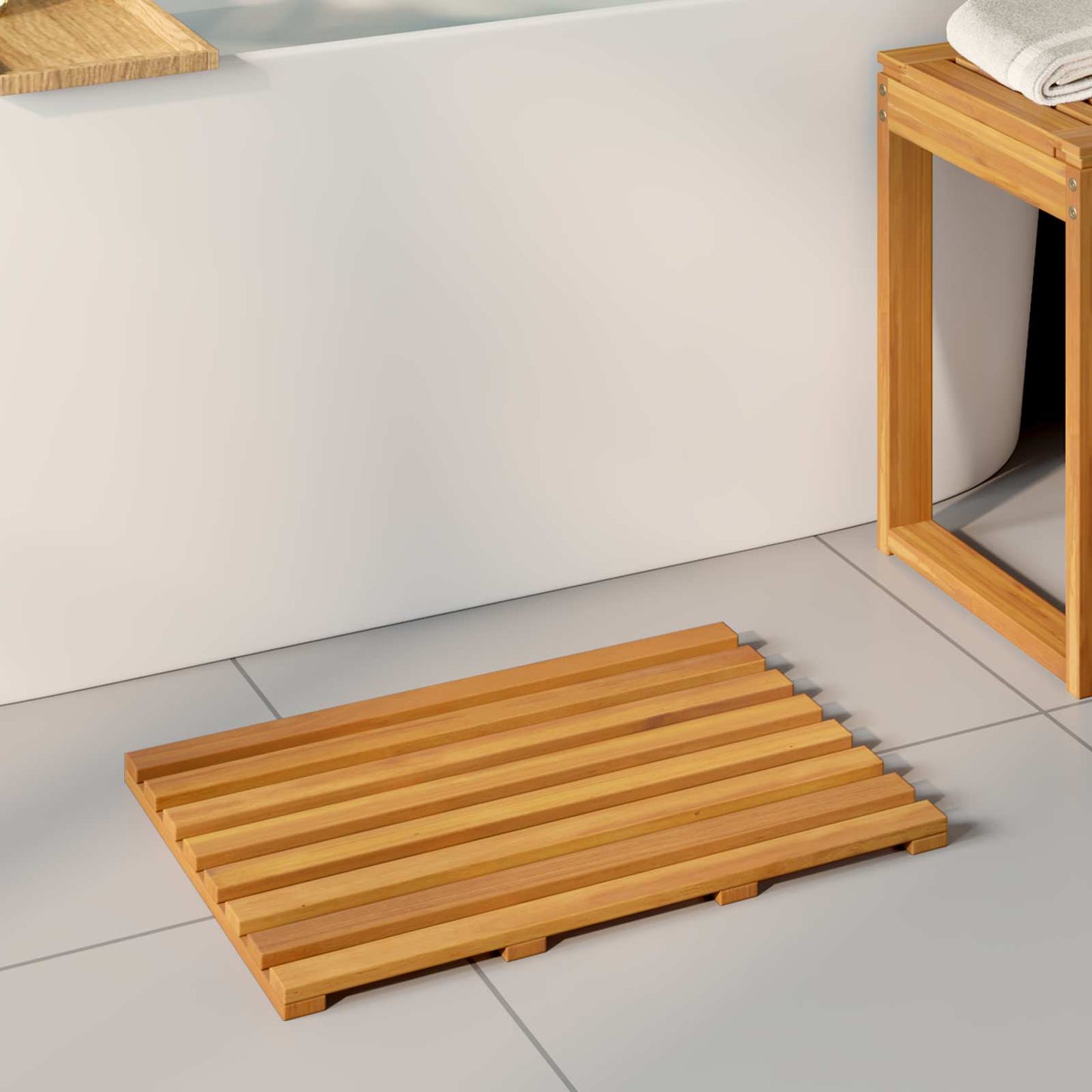 Fürdőszoba szőnyeg Egyszínű Barna 56 x 37 x 2,5 cm Tömör Akácfa