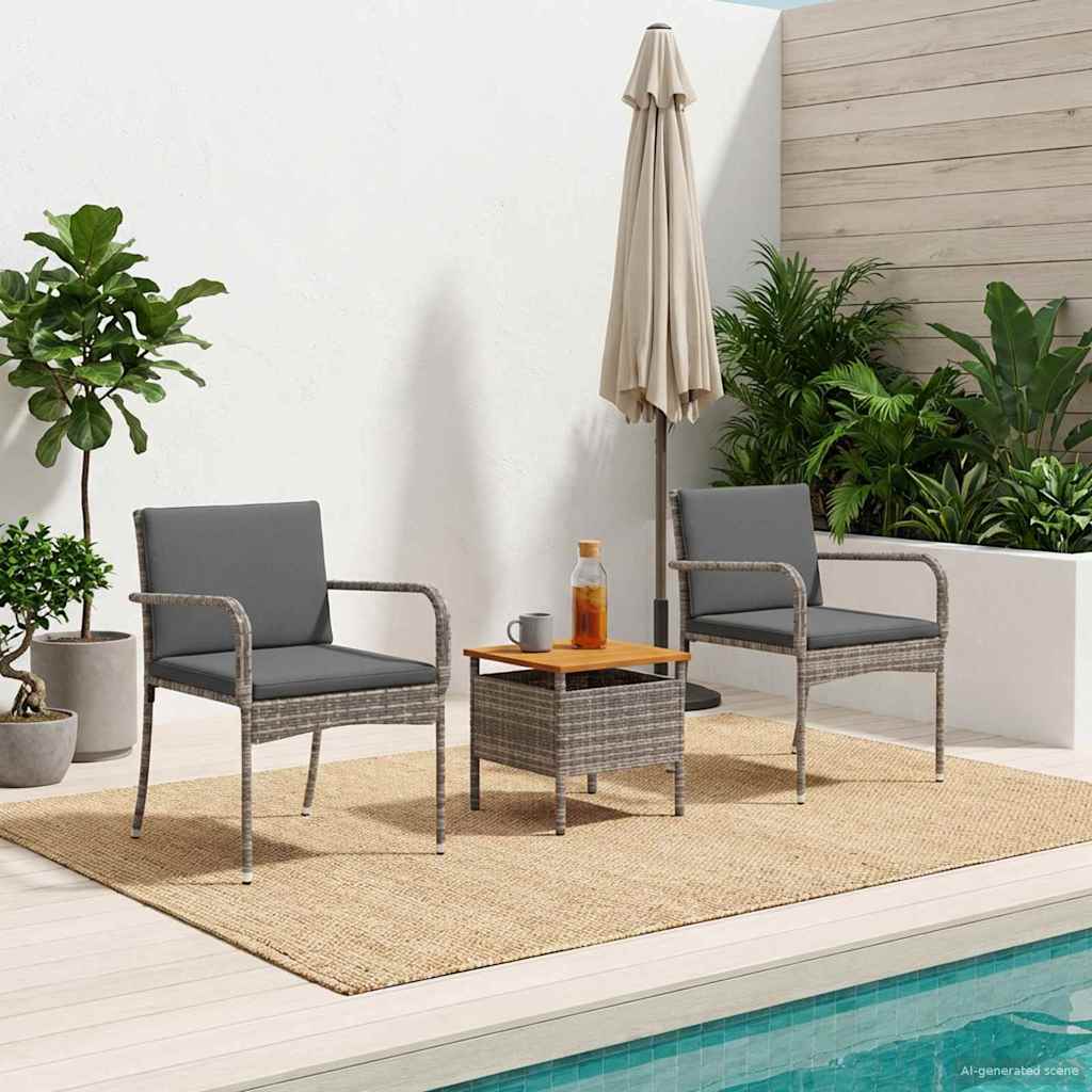 Kert Bistro Készlet 3 pcs Szürke polirattan