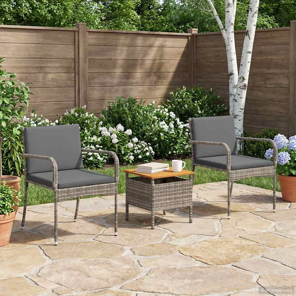 Kert Bistro Készlet 3 pcs Szürke polirattan