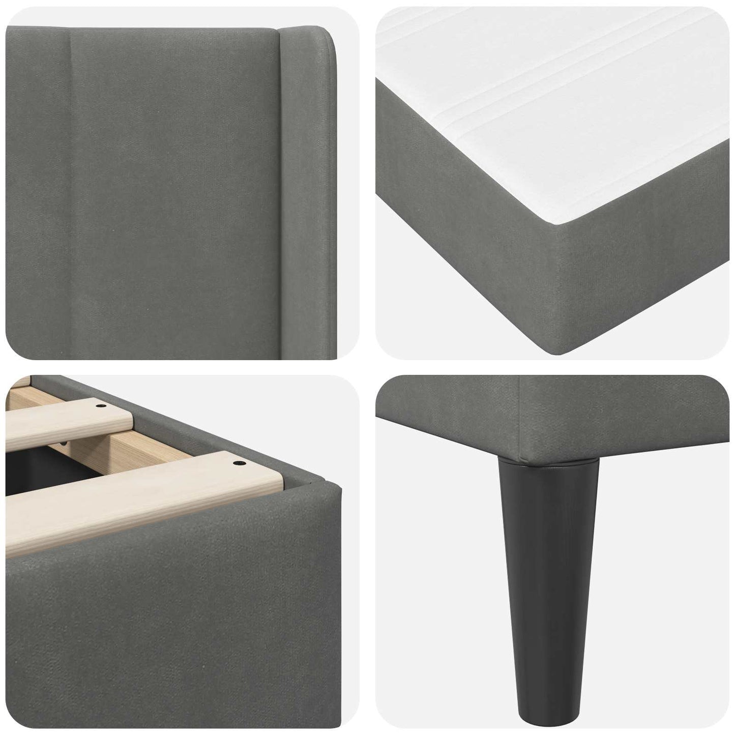 Ágykeret matraccal fejtámlával Sötétszürke 200 x 200 cm Bársony