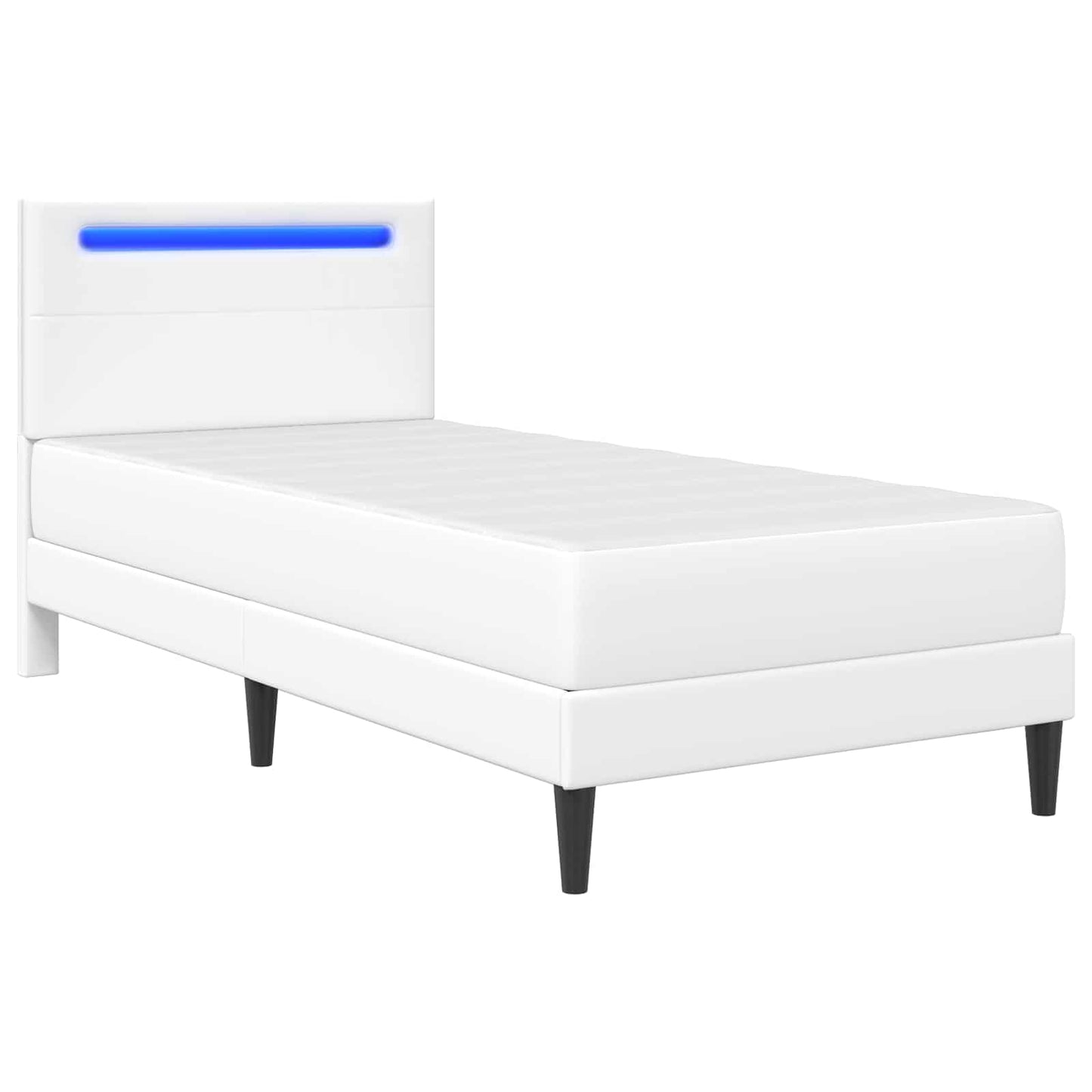 Ágykeret LED szalagokkal fejtámlával Fehér 100 x 200 cm Műbőr