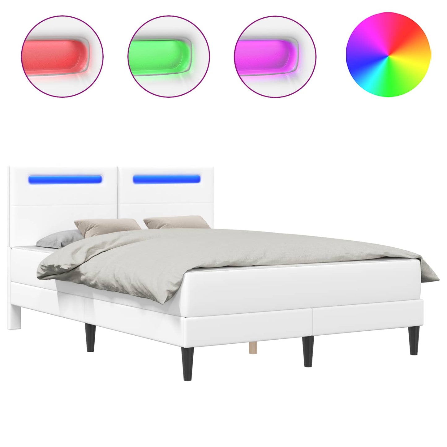 Ágykeret LED szalagokkal fejtámlával 2 pcs Műbőr