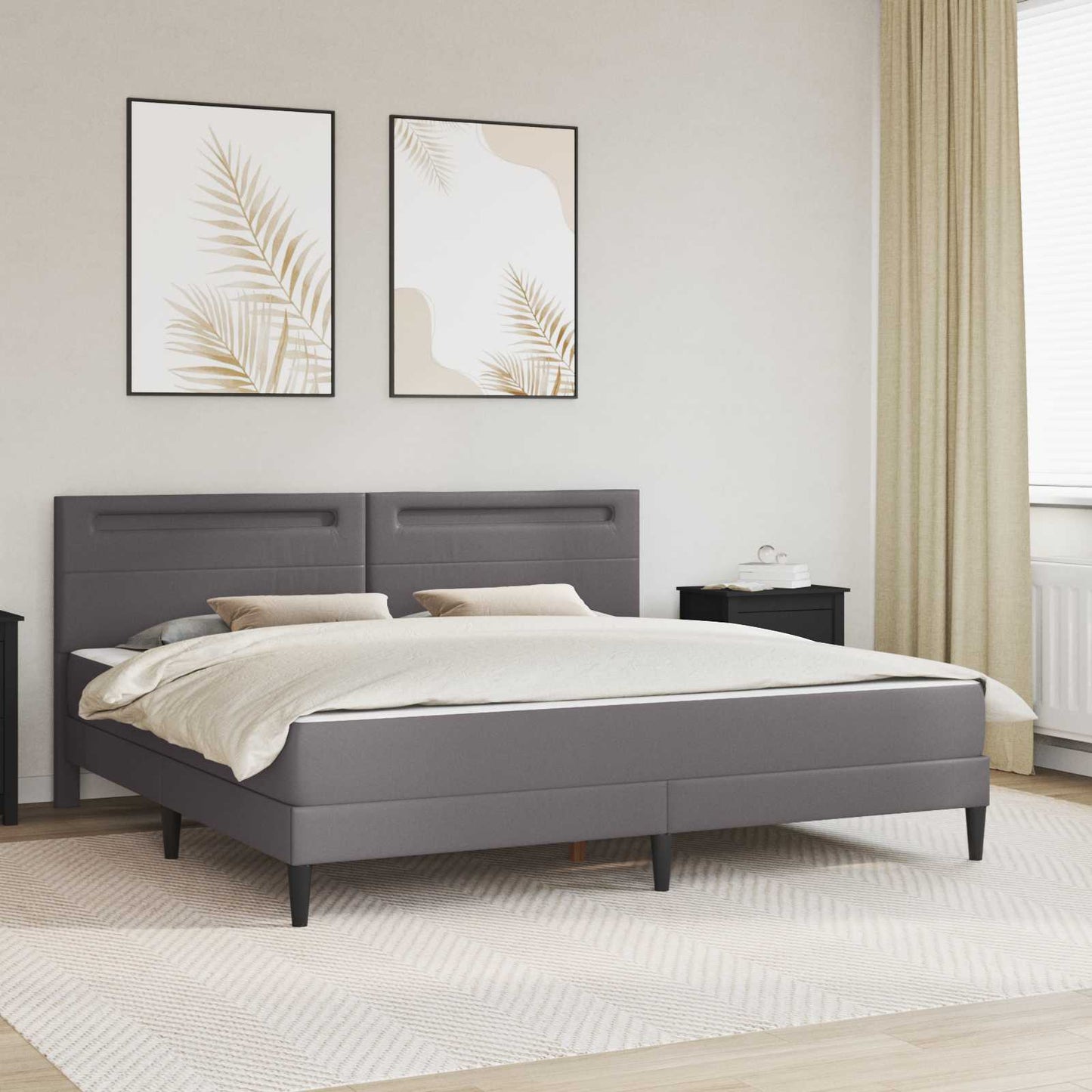 Ágykeret LED szalagokkal fejtámlával Szürke 200 x 200 cm Műbőr