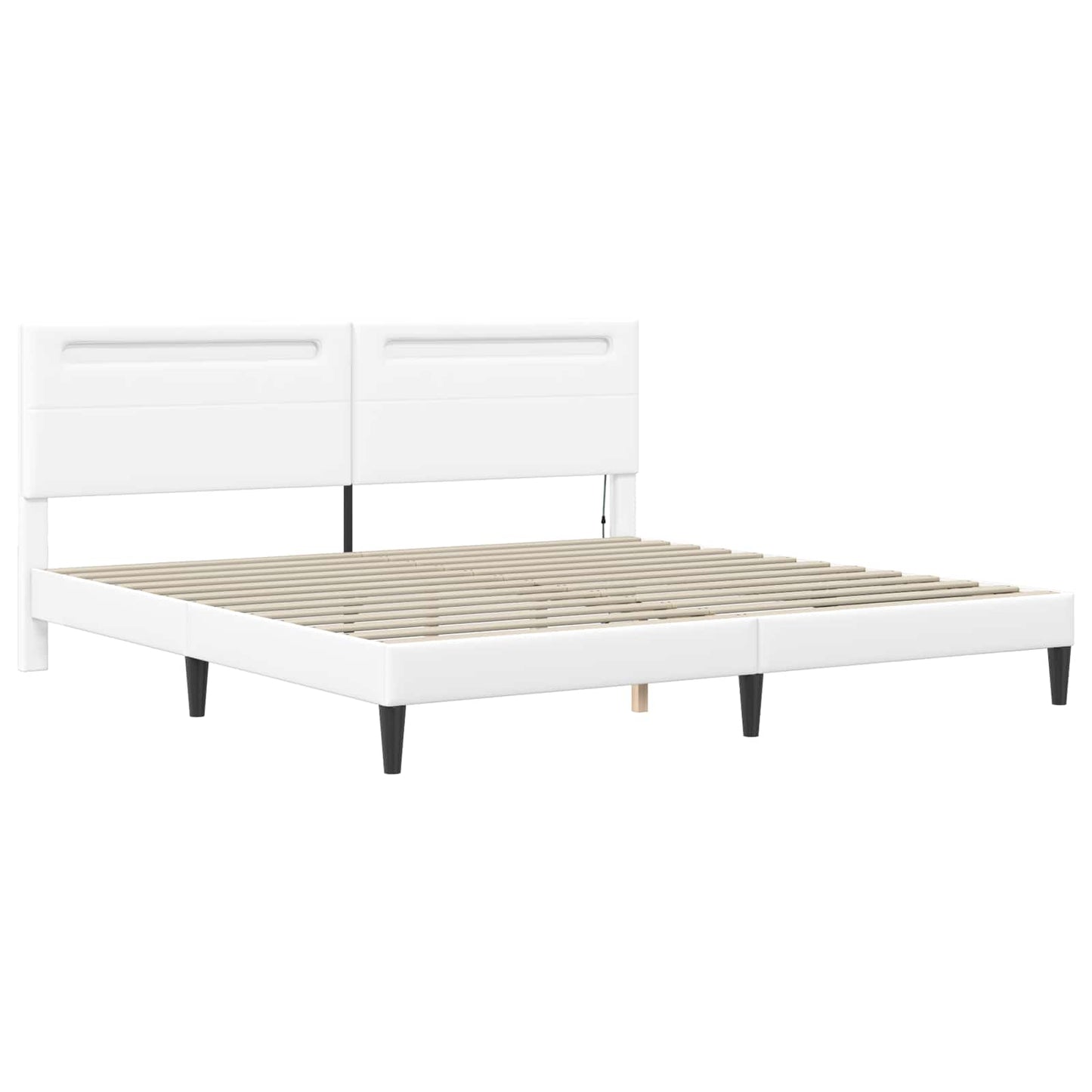 Ágykeret LED szalagokkal fejtámlával Fehér 200 x 200 cm Műbőr
