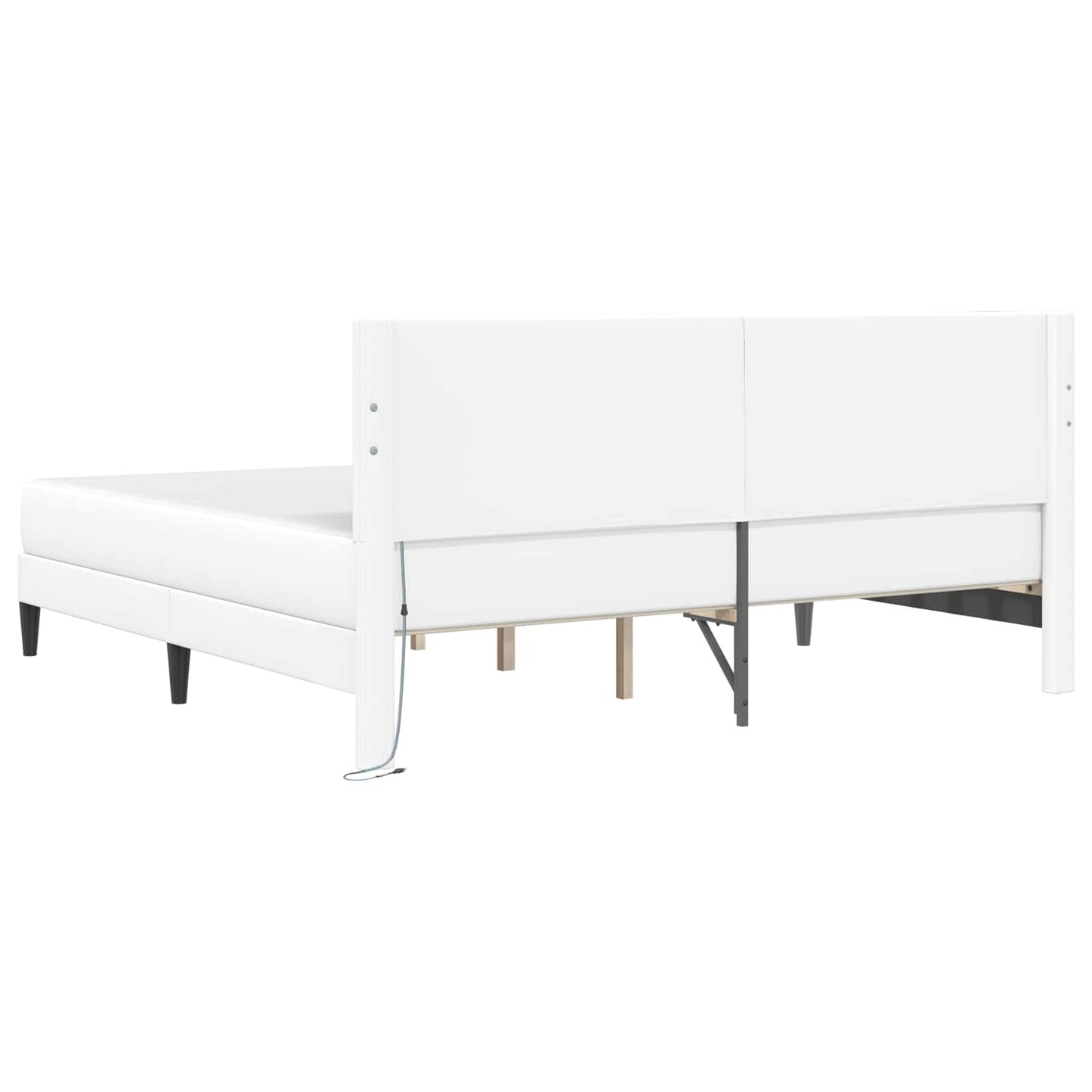 Ágykeret LED szalagokkal fejtámlával Fehér 200 x 200 cm Műbőr
