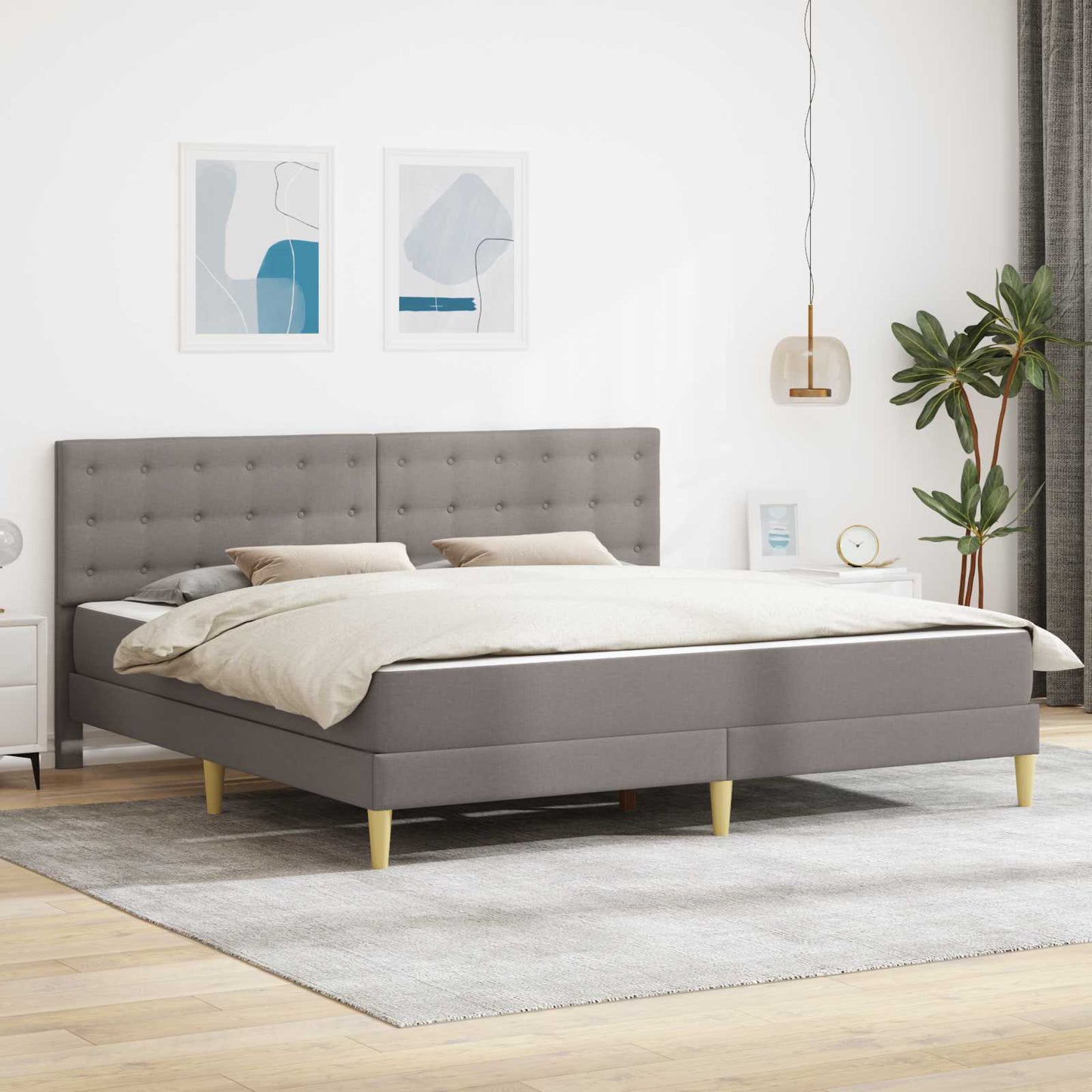 Ágykeret matraccal fejtámlával Tópszínű 200 x 200 cm Szövet