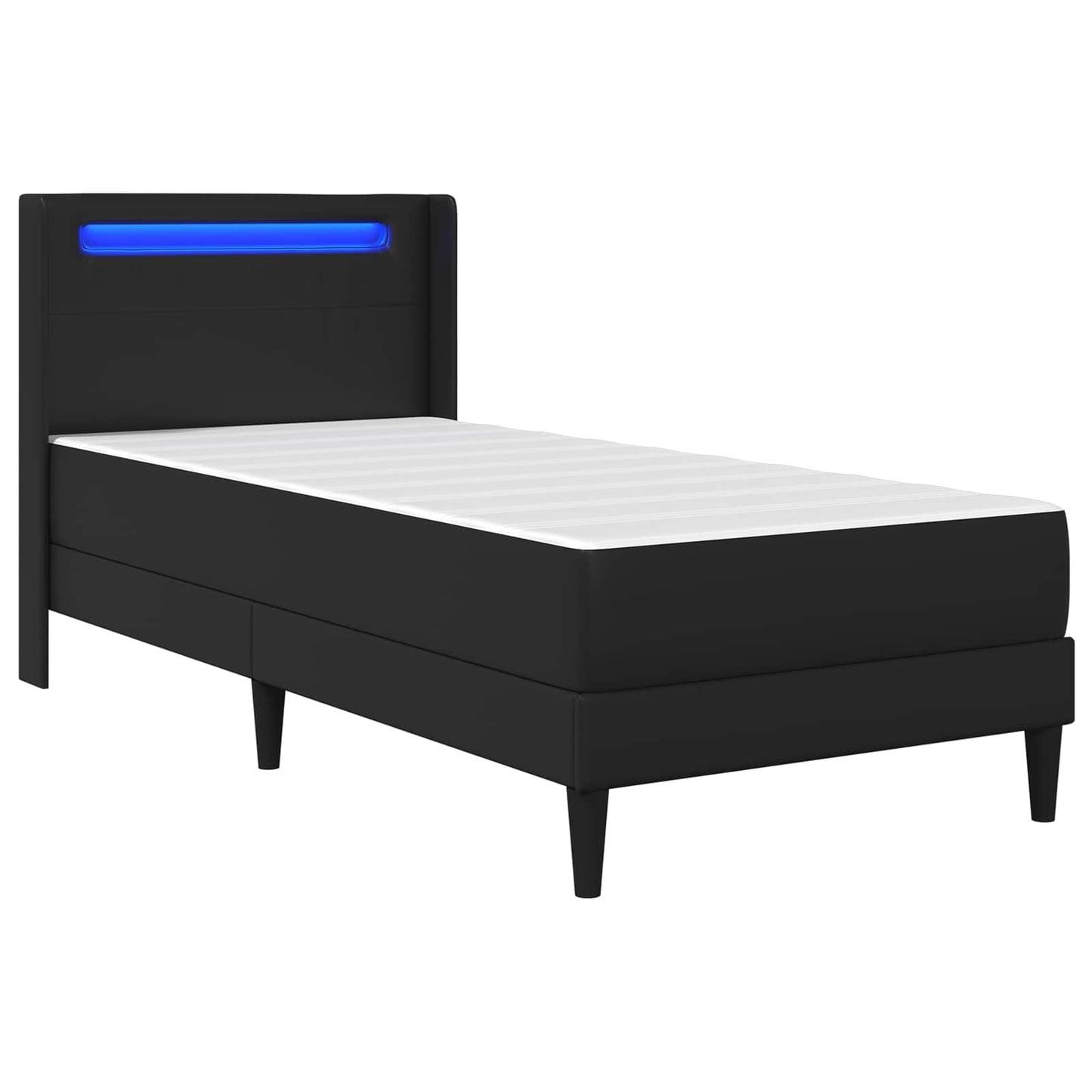 Ágykeret LED szalagokkal fejtámlával Fekete 90 x 190 cm Műbőr