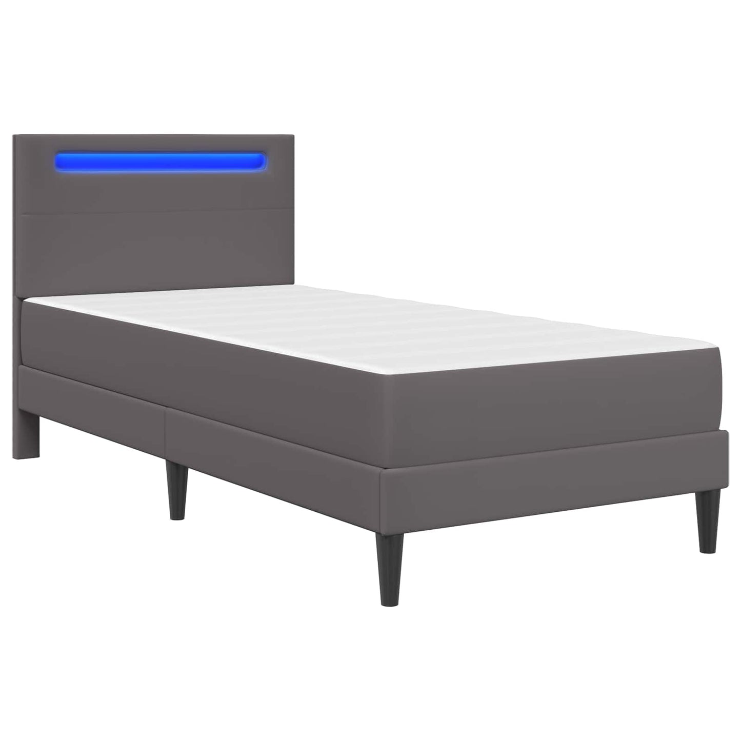 Ágykeret LED szalagokkal fejtámlával Szürke 90 x 190 cm Műbőr