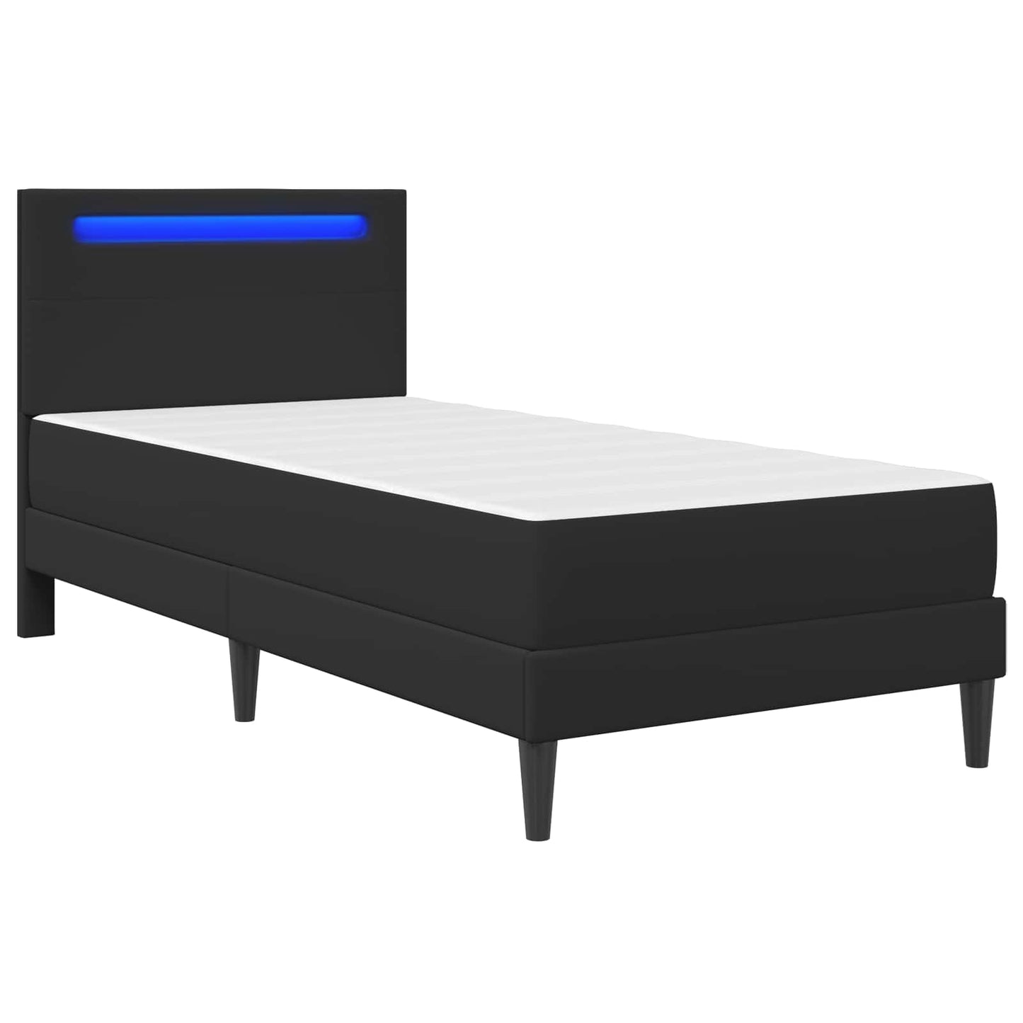 Ágykeret LED szalagokkal fejtámlával Fekete 90 x 190 cm Műbőr
