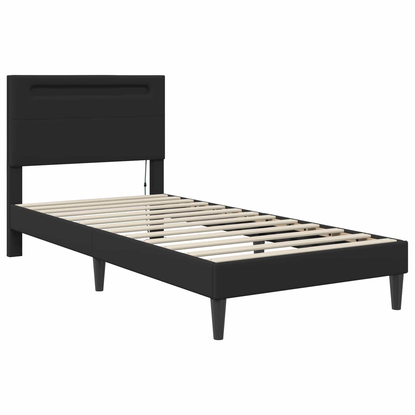 Ágykeret LED szalagokkal fejtámlával Fekete 90 x 190 cm Műbőr