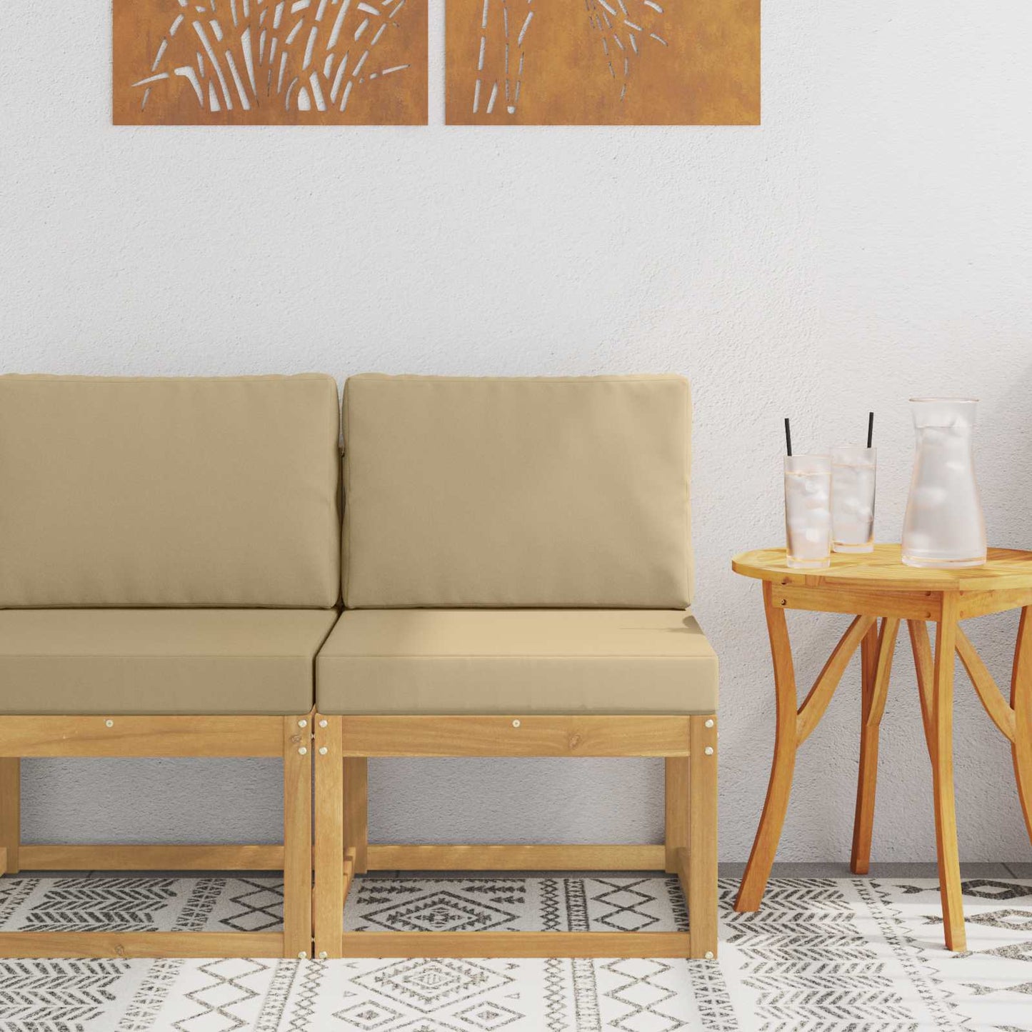 Kültéri kanapé szett Fehér és Bézs 59 x 63 x 73 cm Tömör Akácfa