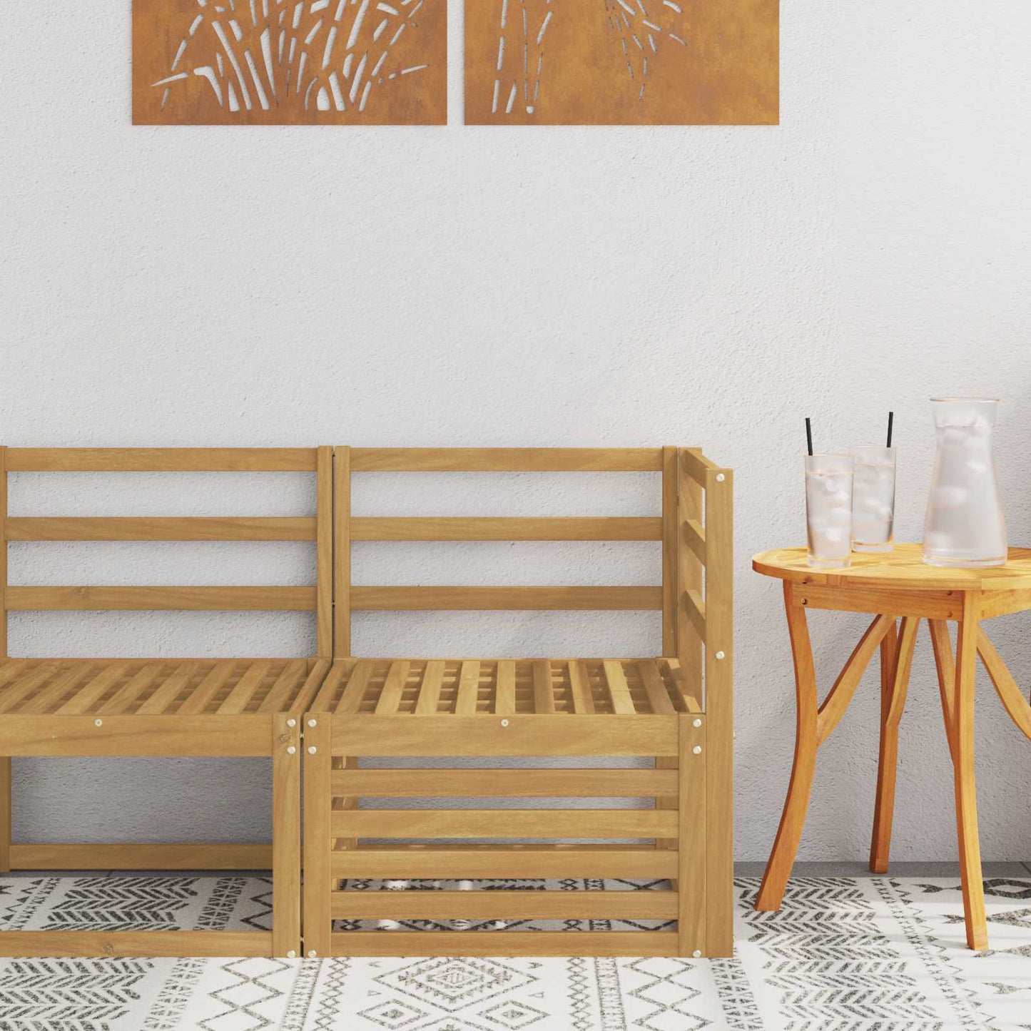 Kültéri Sarokkanapé Tömör Akácfa Fehér 63 x 63 x 73 cm