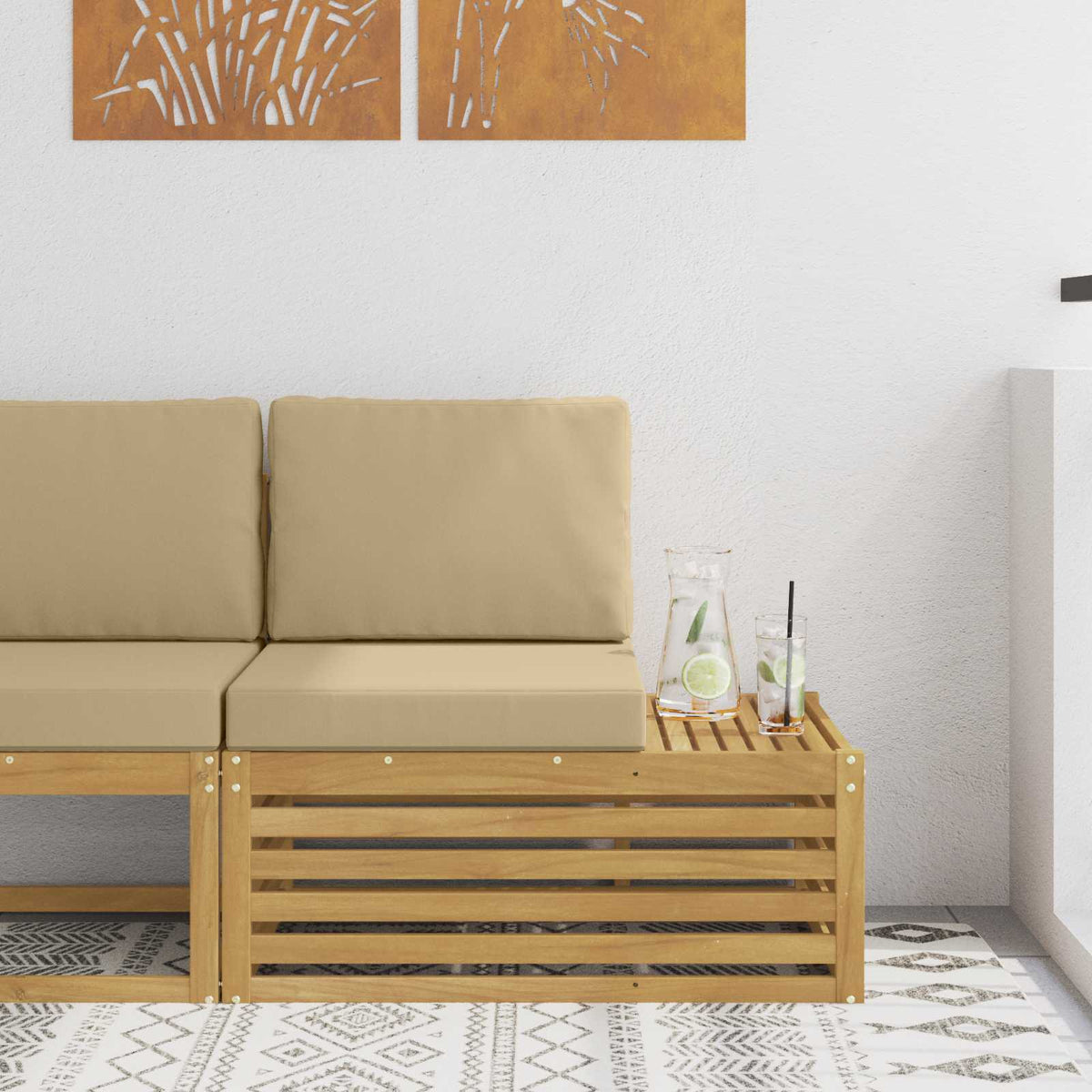 Kültéri végkanapé párnával Fehér 91 x 63 x 73 cm Tömör Akácfa