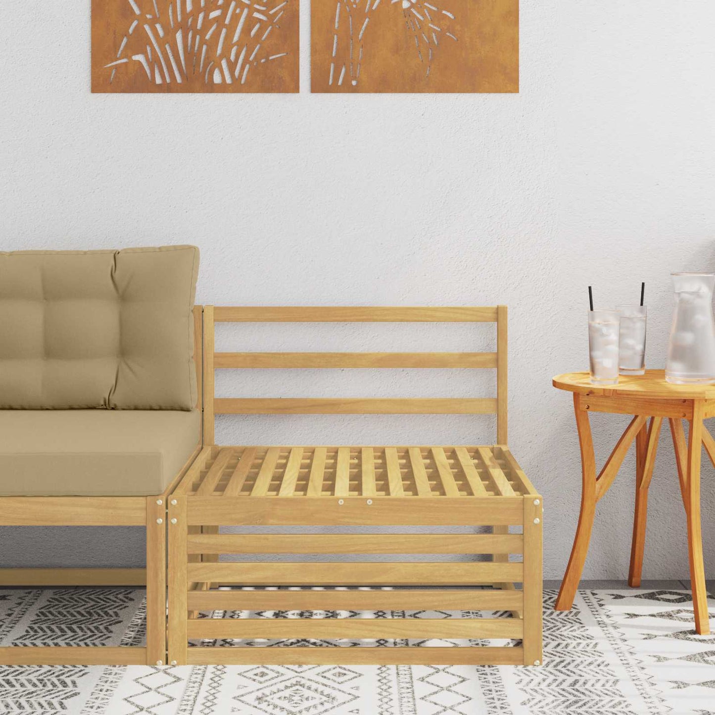 Kültéri középső kanapé Tömör Akácfa Fehér 83 x 79 x 73 cm