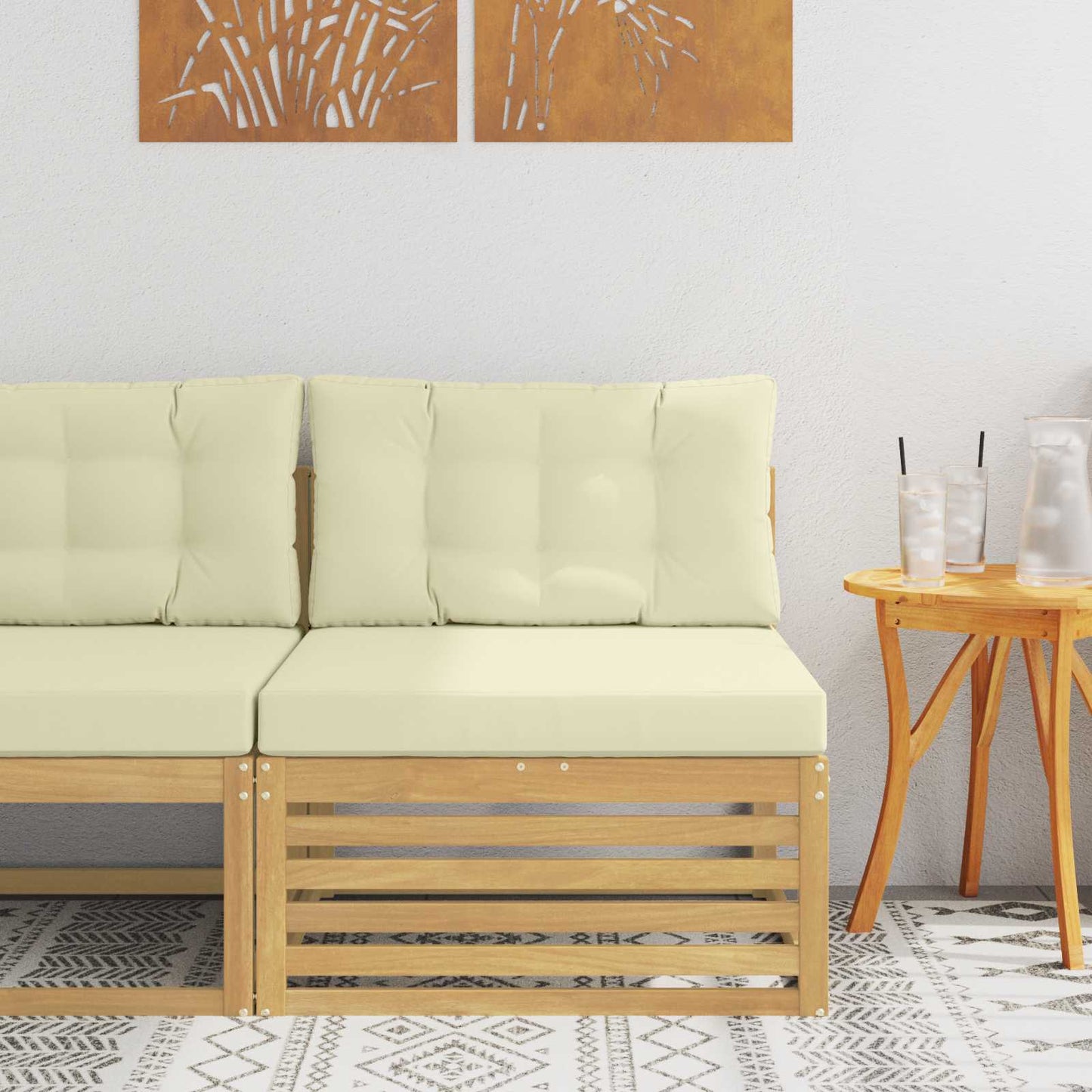 Kültéri középső kanapé Tömör Akácfa Fehér 83 x 79 x 73 cm