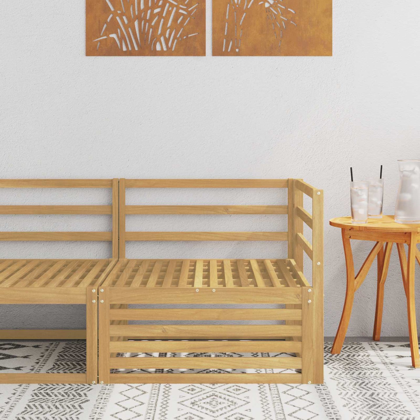 Kültéri Sarokkanapé Tömör Akácfa Fehér 83 x 83 x 73 cm