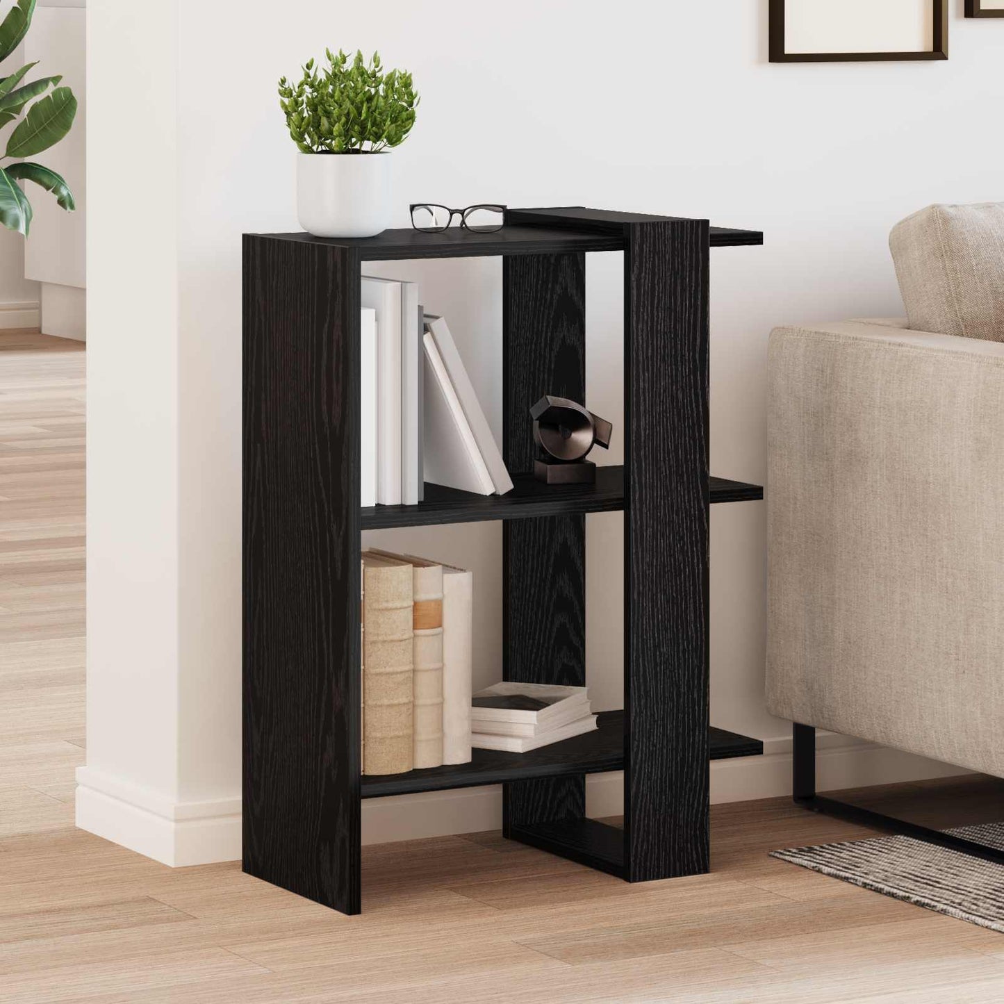 Könyvespolc 2 szintes 52 x 25 x 71,5 cm Szerelt Fa Fekete tölgy