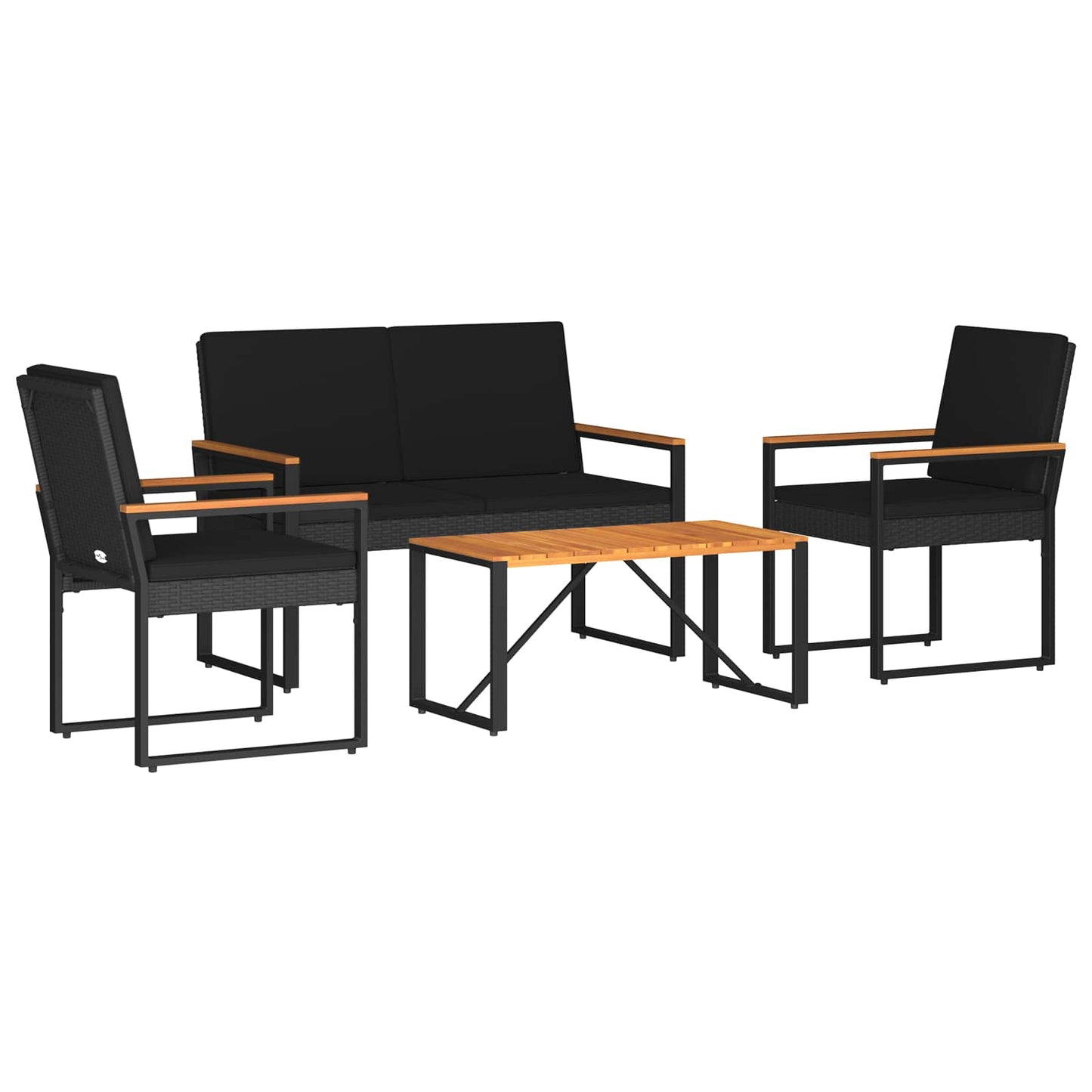 Kültéri Bútor Szett párnával 4 pcs Fekete polirattan