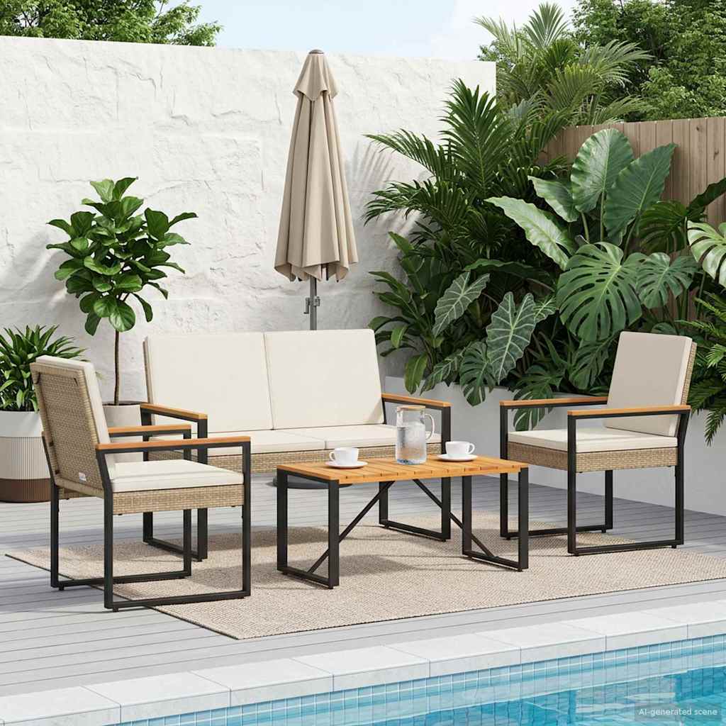 Kültéri Bútor Szett 4 pcs Beige és Krémszínű polirattan
