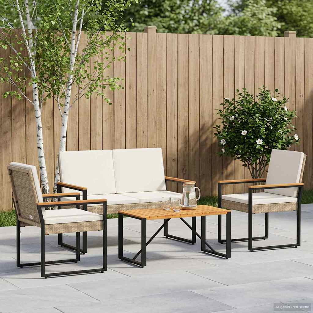 Kültéri Bútor Szett 4 pcs Beige és Krémszínű polirattan