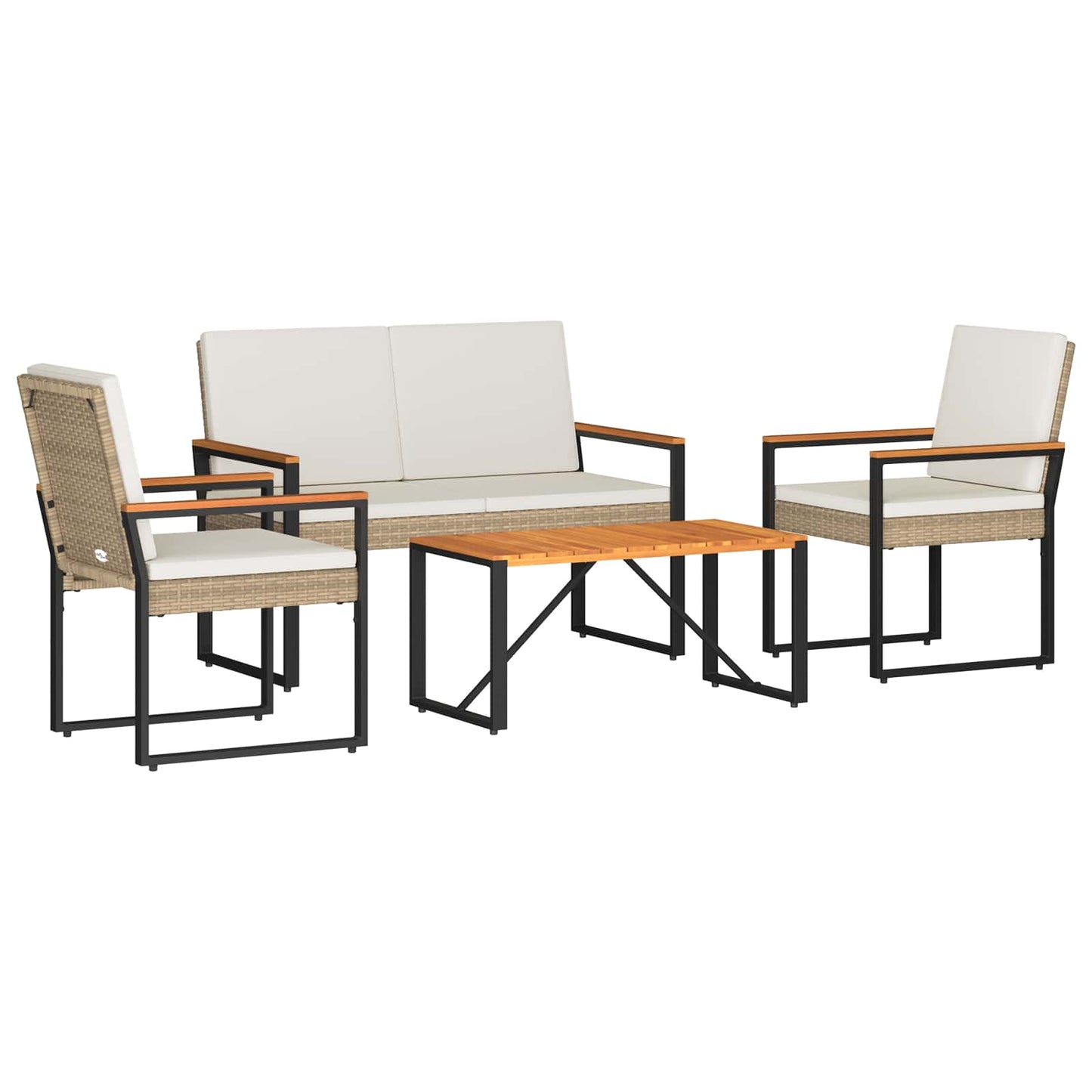 Kültéri Bútor Szett 4 pcs Beige és Krémszínű polirattan