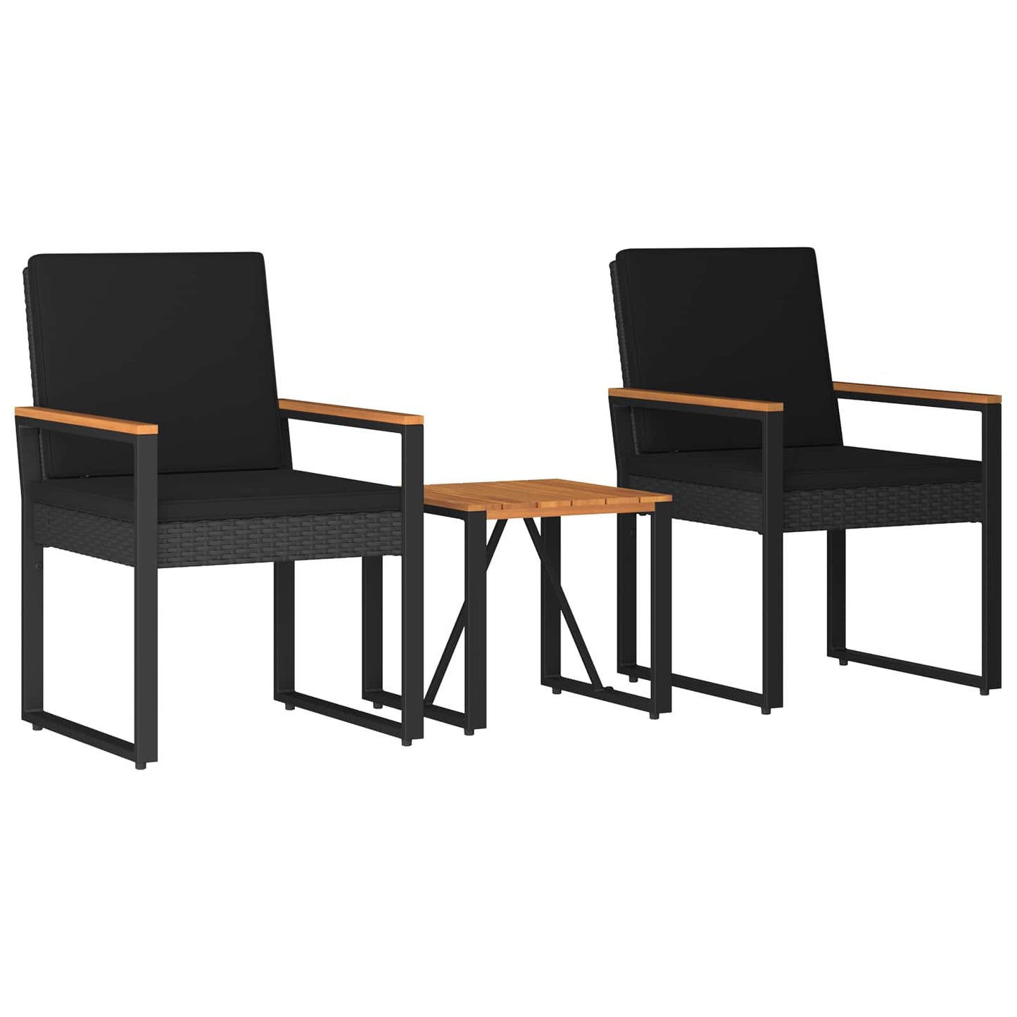 Kültéri Bútor Szett párnával 3 pcs Fekete polirattan