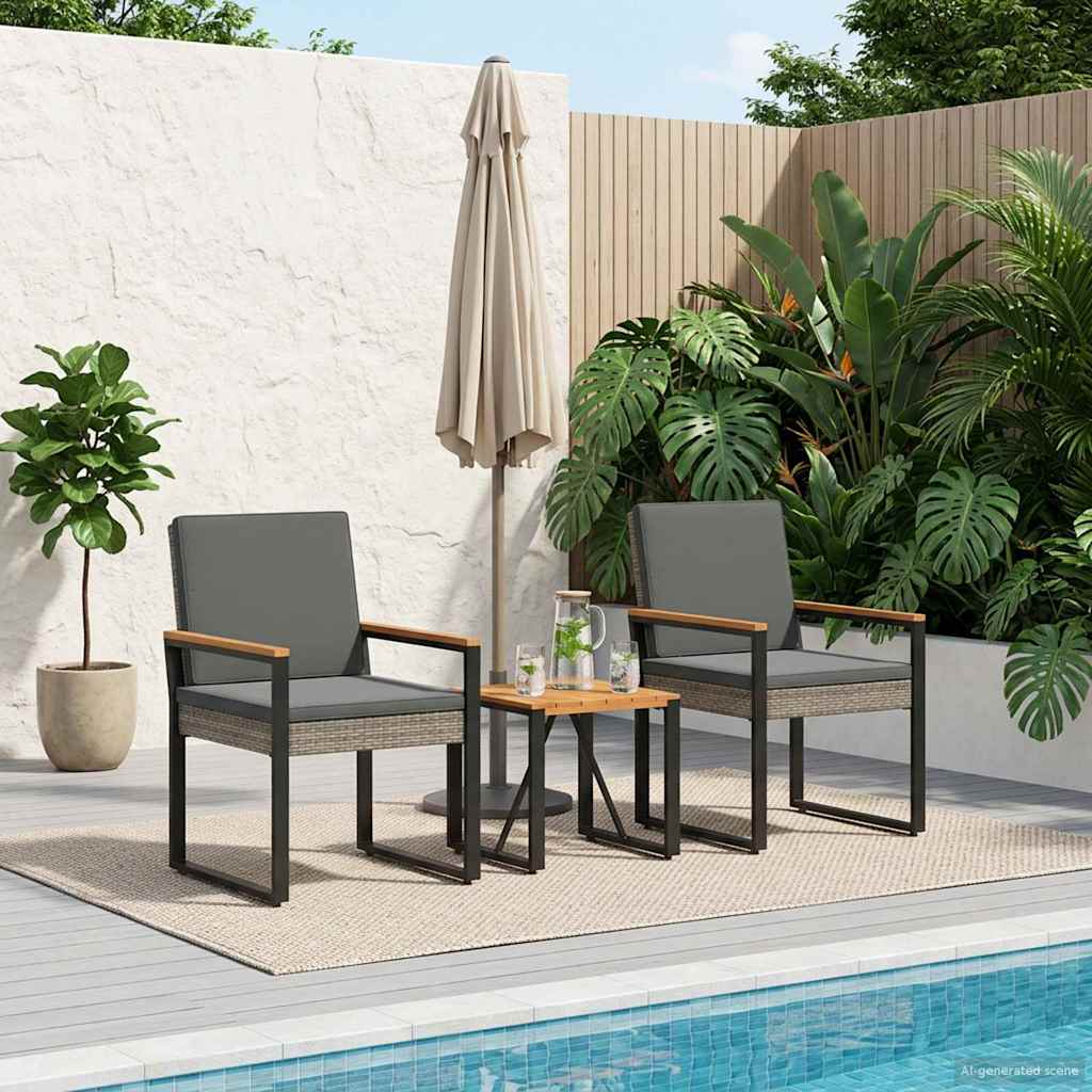 Kültéri Bútor Szett 3 pcs Szürke és sötétszürke polirattan