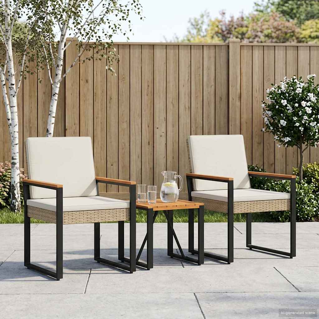 Kültéri Bútor Szett 3 pcs Beige és Krémszínű polirattan