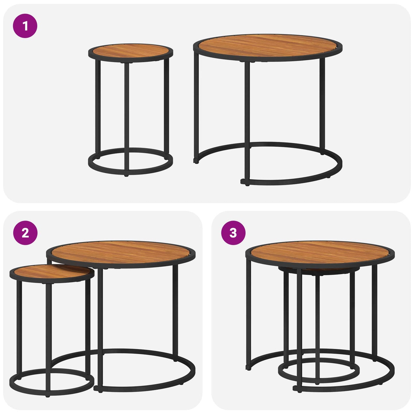 Kávasztal Szett 2 pcs Természetes és Fekete 55 x 55 x 45 cm