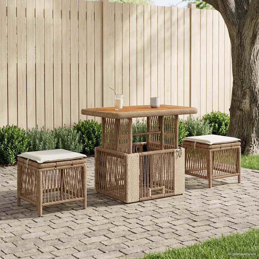 Kert étkező szett párnával 3 pcs Beige és krém polirattan