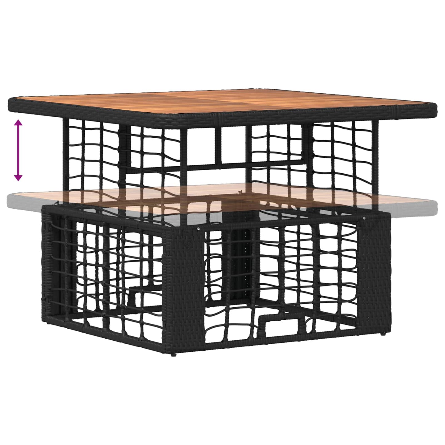 Kert étkező szett 3 pcs Fekete és Szürke Poli Rattan és Akácfa