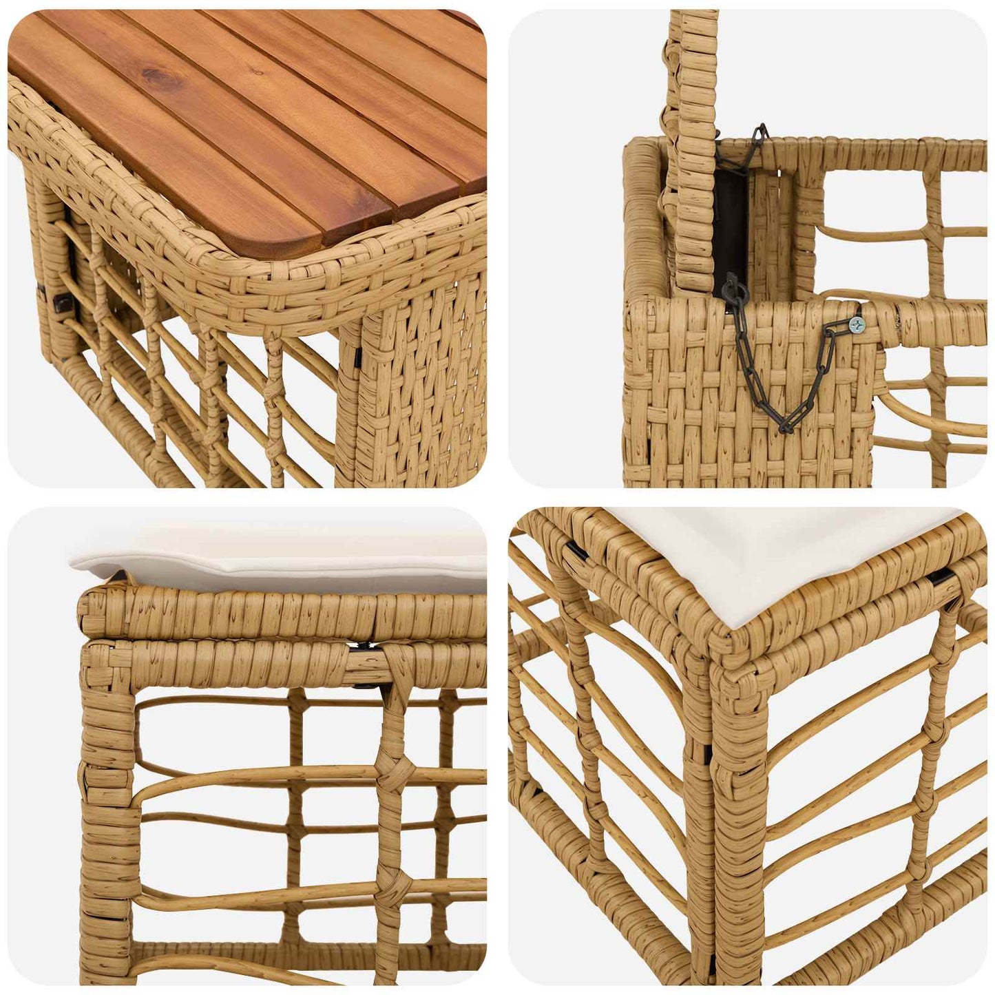 Kert étkező szett párnával 3 pcs Természetes és Fehér