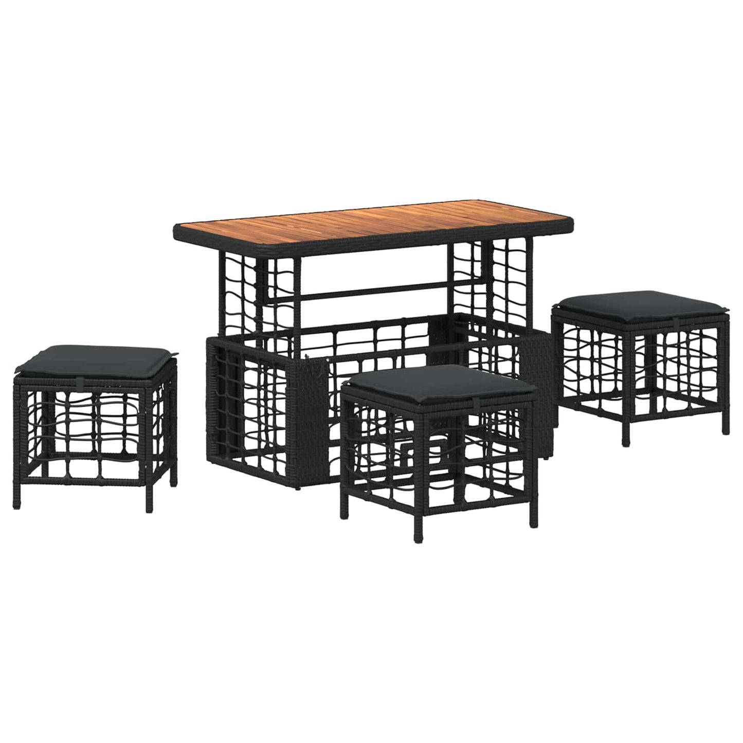 Kert étkező szett 4 pcs Fekete és Szürke Poli Rattan és Akácfa
