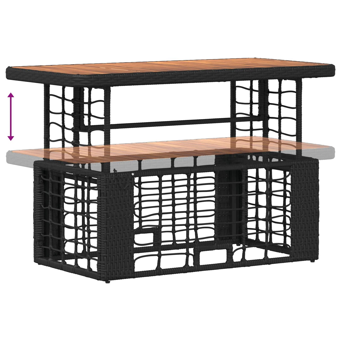 Kert étkező szett 4 pcs Fekete és Szürke Poli Rattan és Akácfa