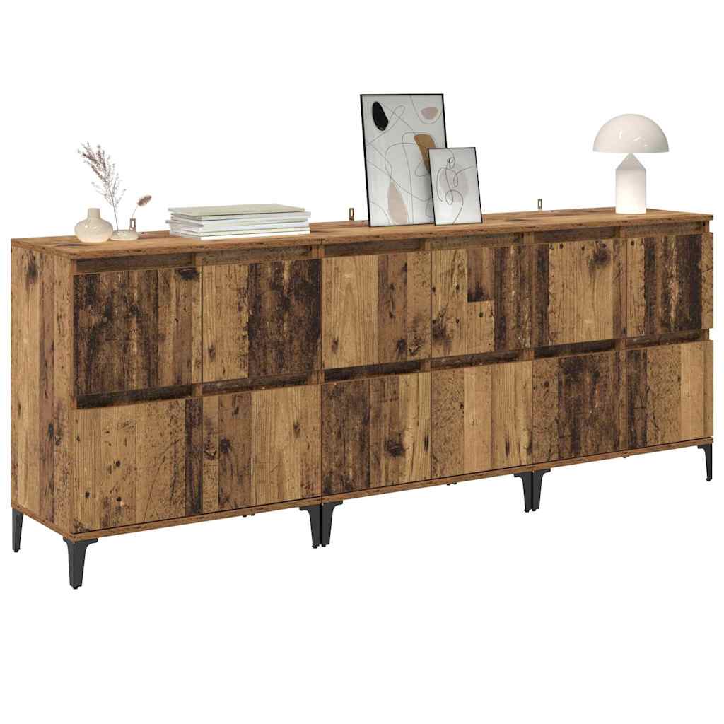 Oldalszekrények 3 pcs Öreg fa 60 x 35 x 70 cm Szerelt Fa