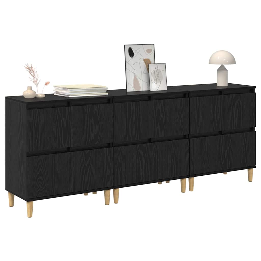 Oldalszekrények 3 db Fekete tölgy 60 x 35 x 70 cm Szerelt Fa