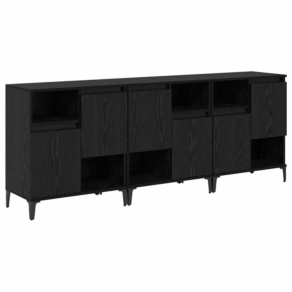 Oldalszekrények 3 db Fekete tölgy 60 x 35 x 70 cm Szerelt Fa