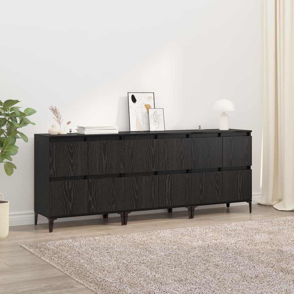 Oldalszekrények 3 db Fekete tölgy 60 x 35 x 70 cm Szerelt Fa